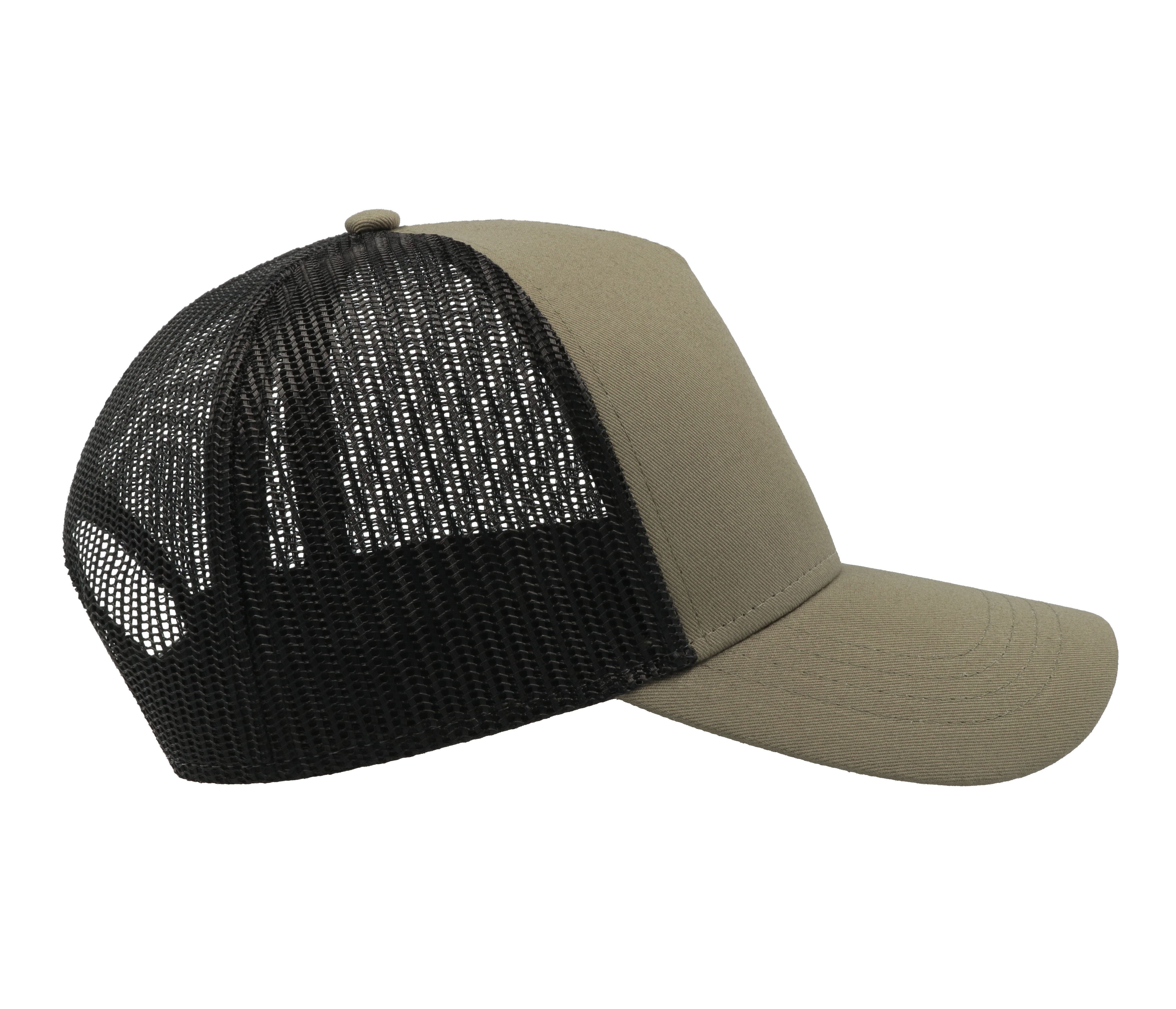 Casquette 5 Pans Style Trucker en Coton - Olive/black