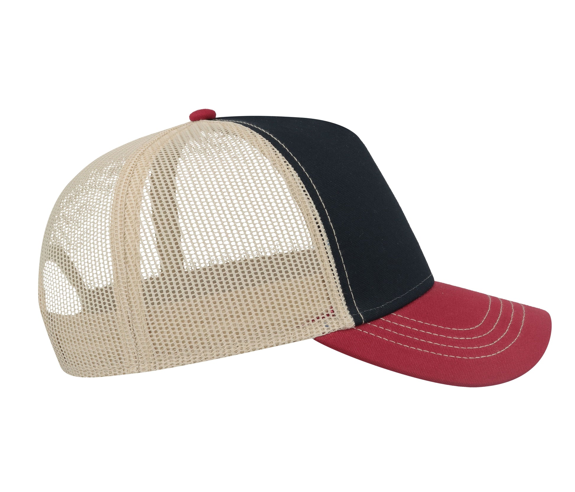 Casquette Rapper en Coton Canvas - Navy/burgundy/beige