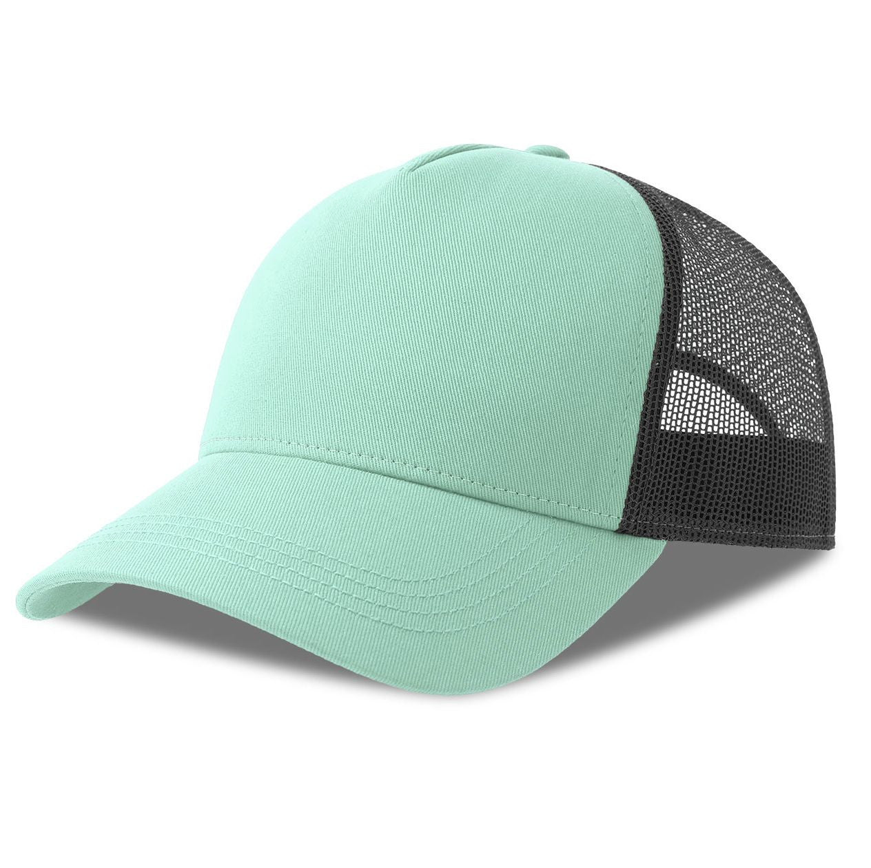 Casquette 5 Pans Style Trucker en Coton - Aquamarine / Black