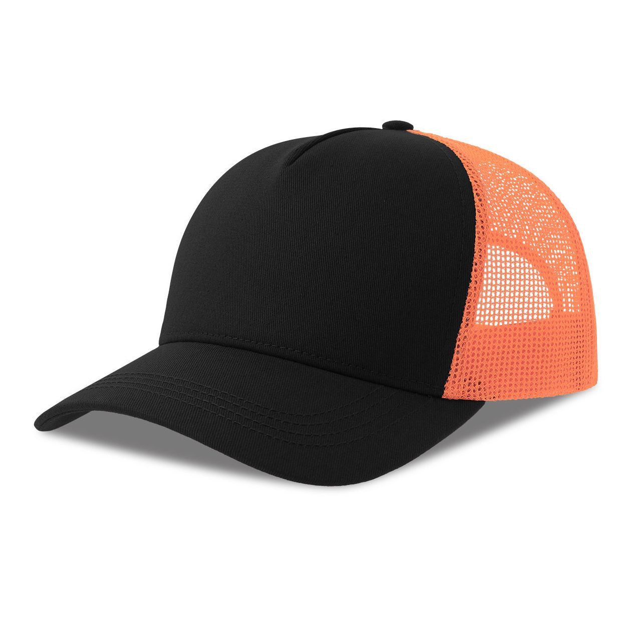 Casquette 5 Pans Style Trucker en Coton - Black / Fluo Orange