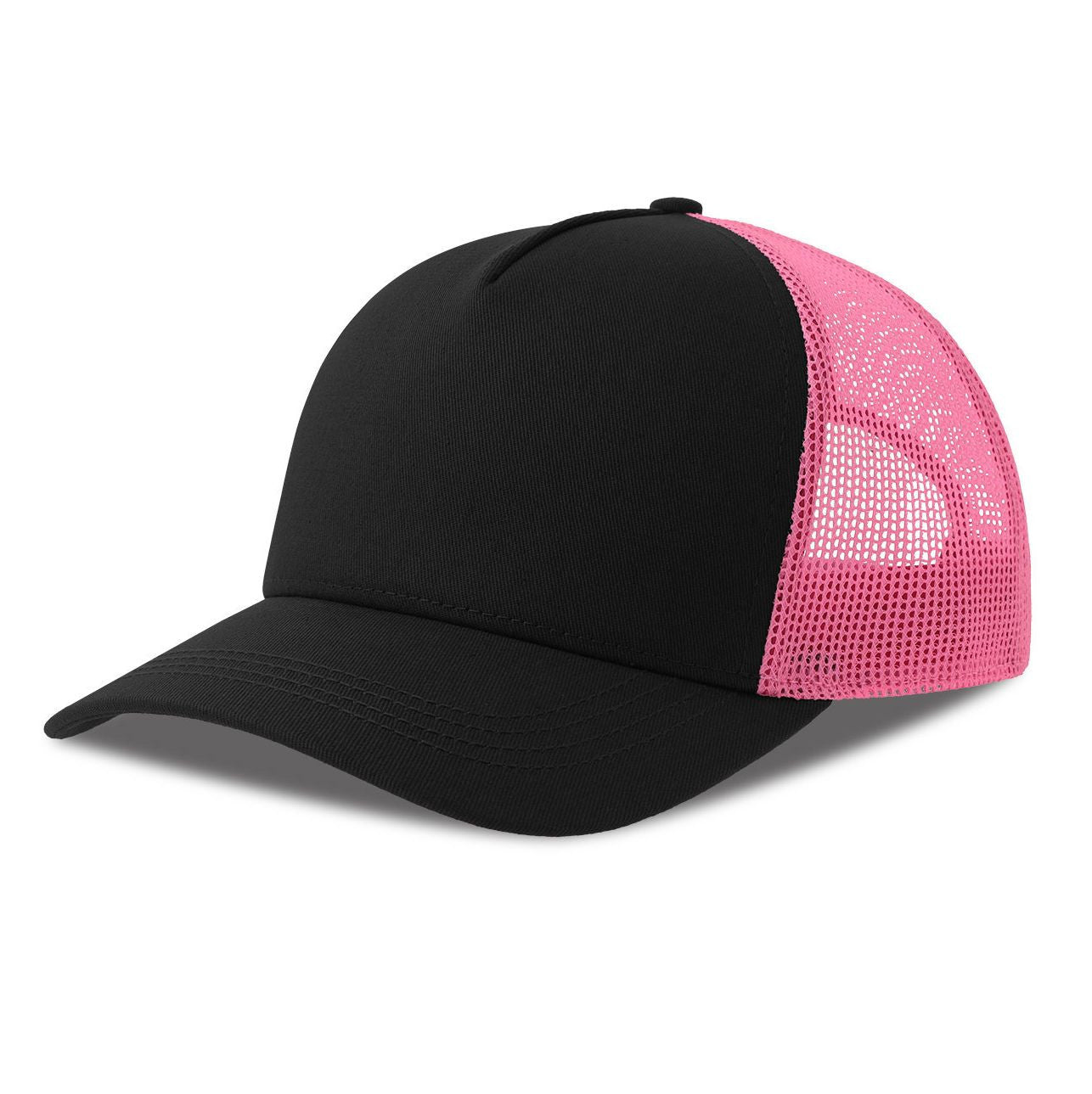 Casquette 5 Pans Style Trucker en Coton - Black / Fluo Fuchsia