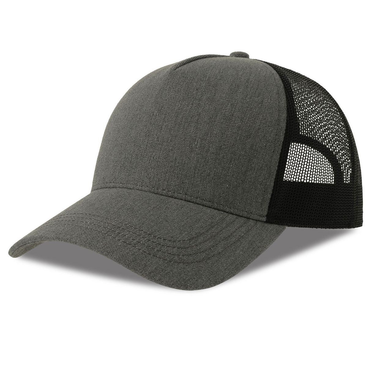 Casquette 5 Pans Style Trucker en Coton - Grey Melange / Black
