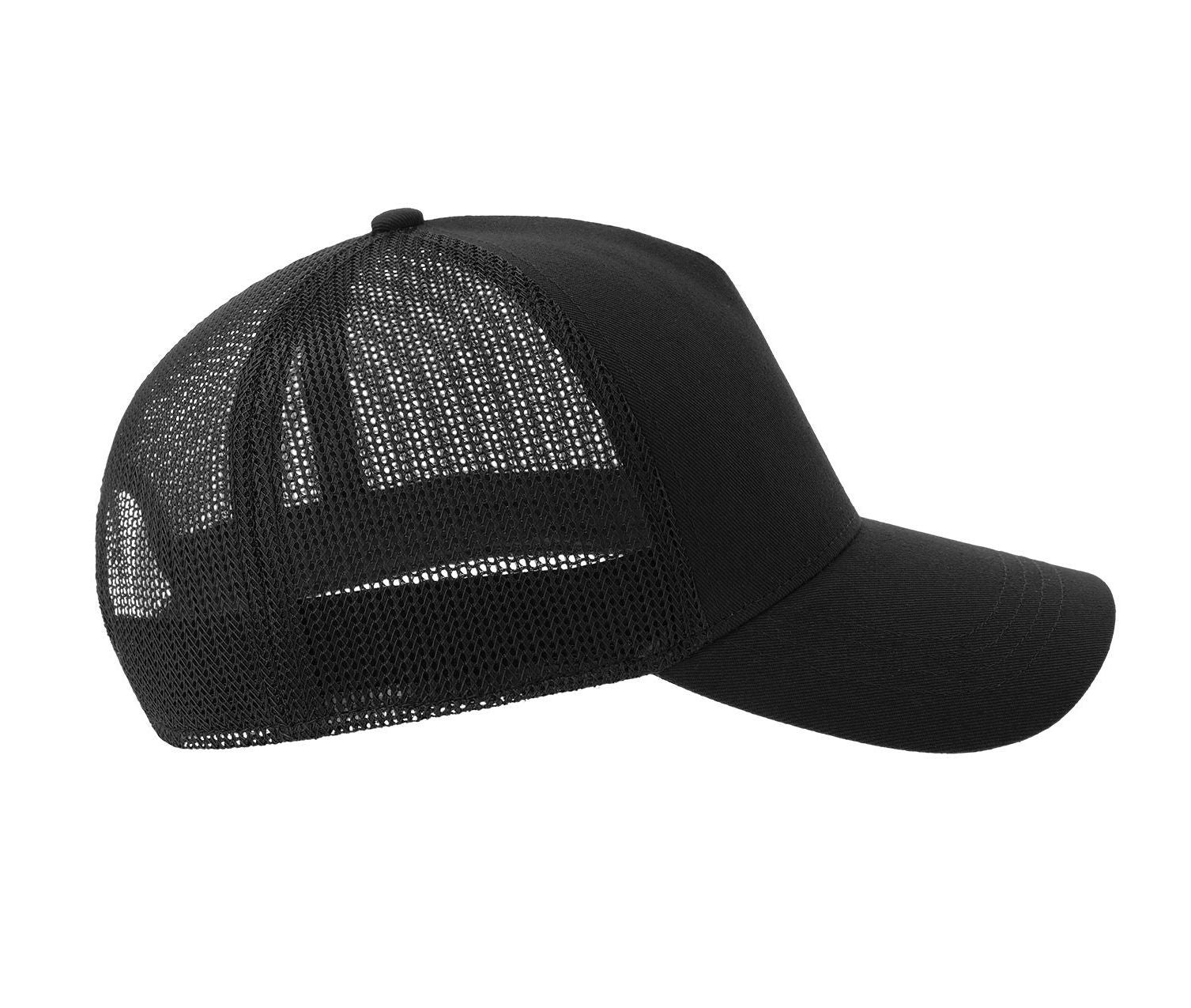 Casquette 5 Pans Style Trucker en Coton - Black/black