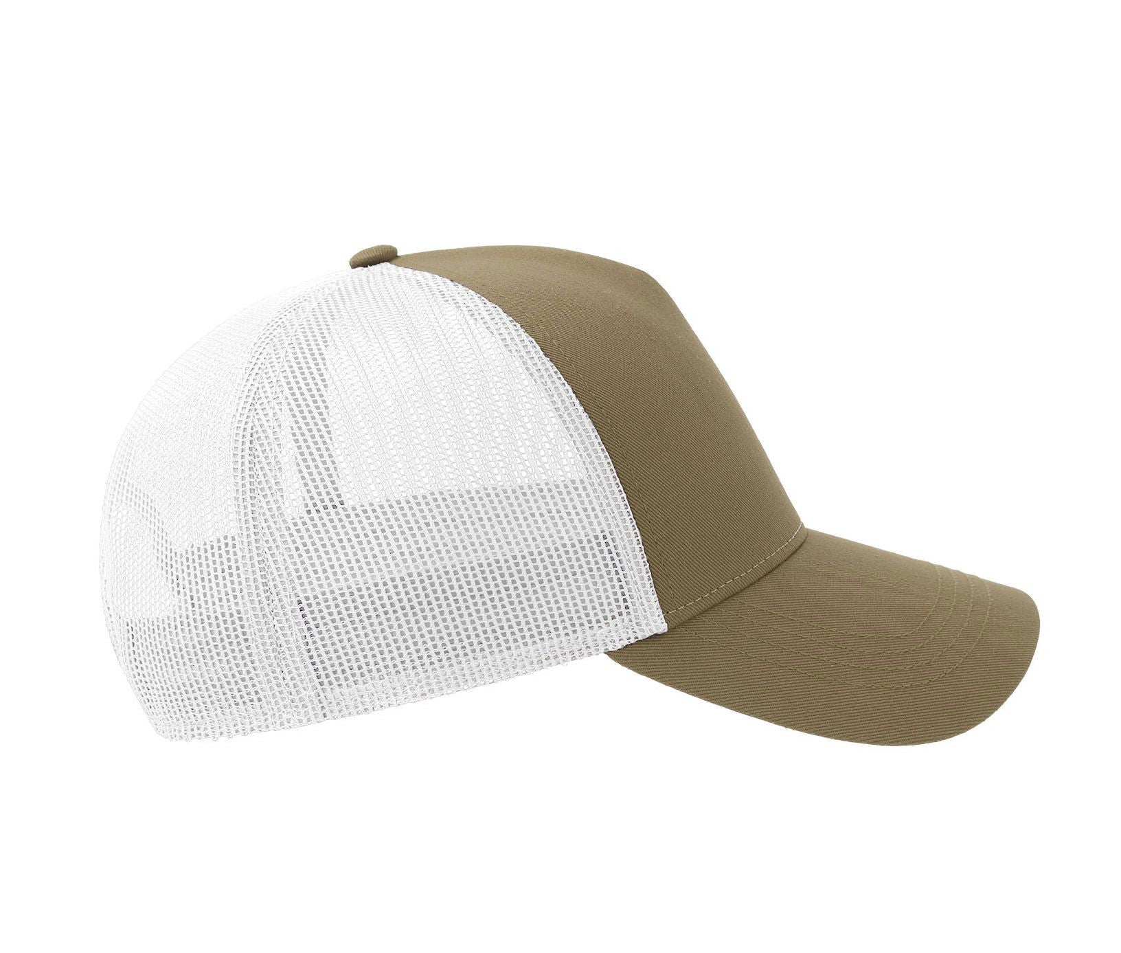 Casquette 5 Pans Style Trucker en Coton - Khaki/white