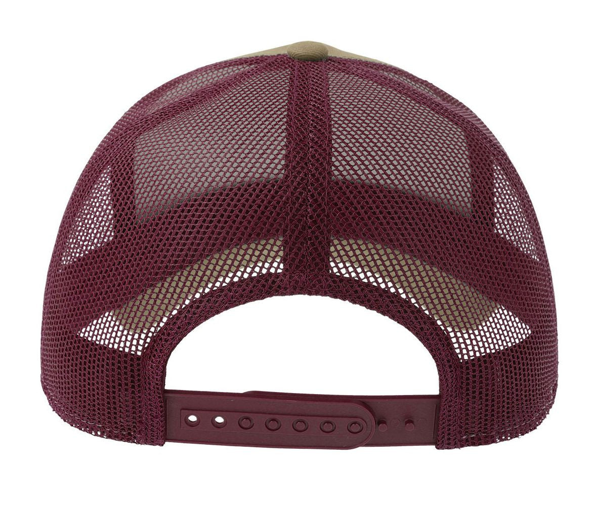 Casquette 5 Pans Style Trucker en Coton - Khaki/burgundy