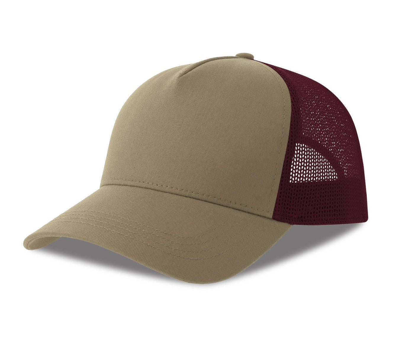 Casquette 5 Pans Style Trucker en Coton - Khaki/burgundy