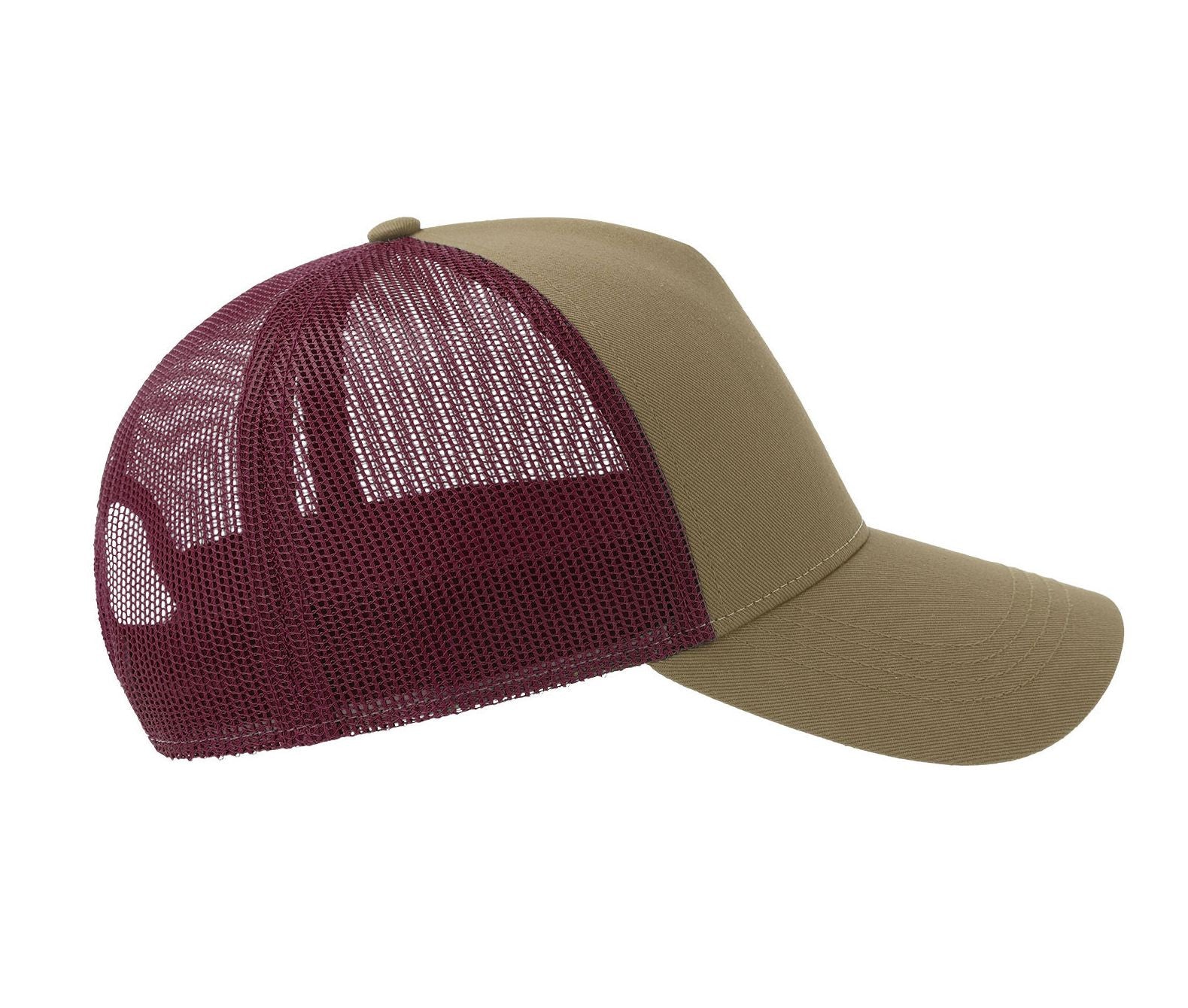 Casquette 5 Pans Style Trucker en Coton - Khaki/burgundy