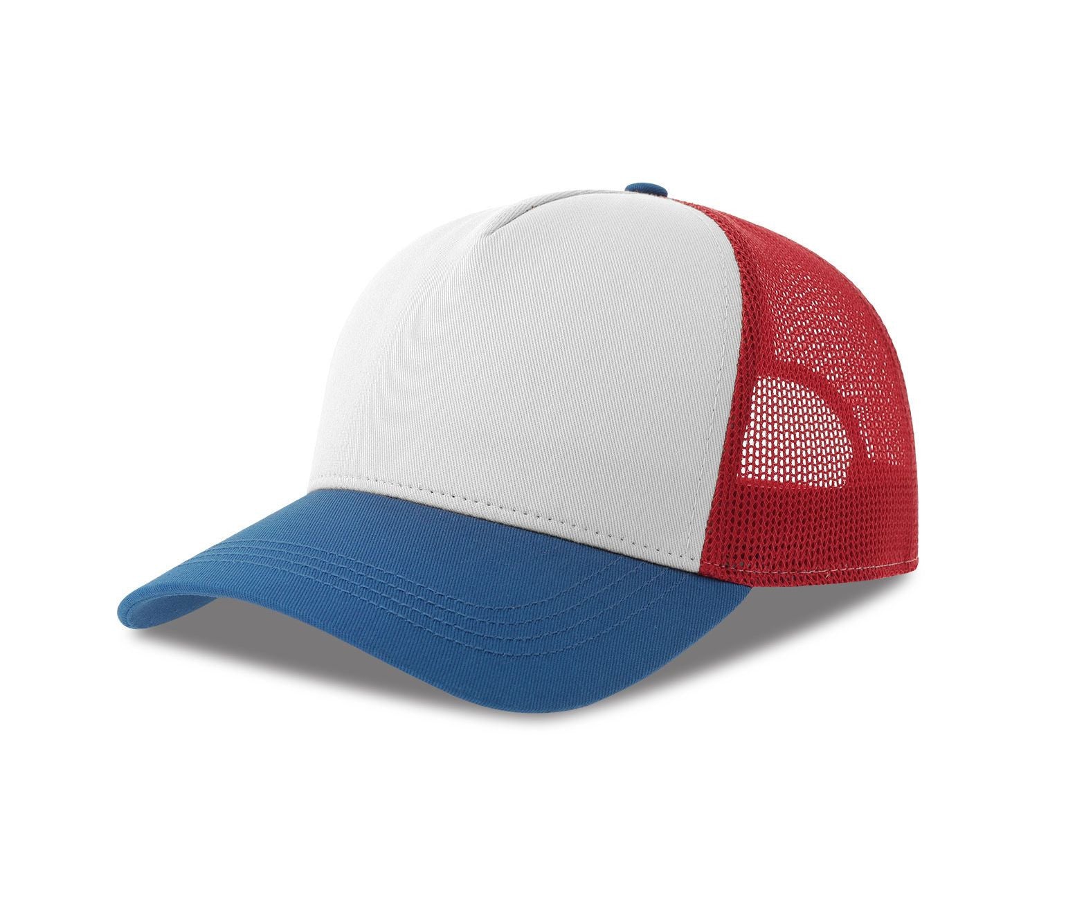 Casquette 5 Pans Style Trucker en Coton - White/red/royal