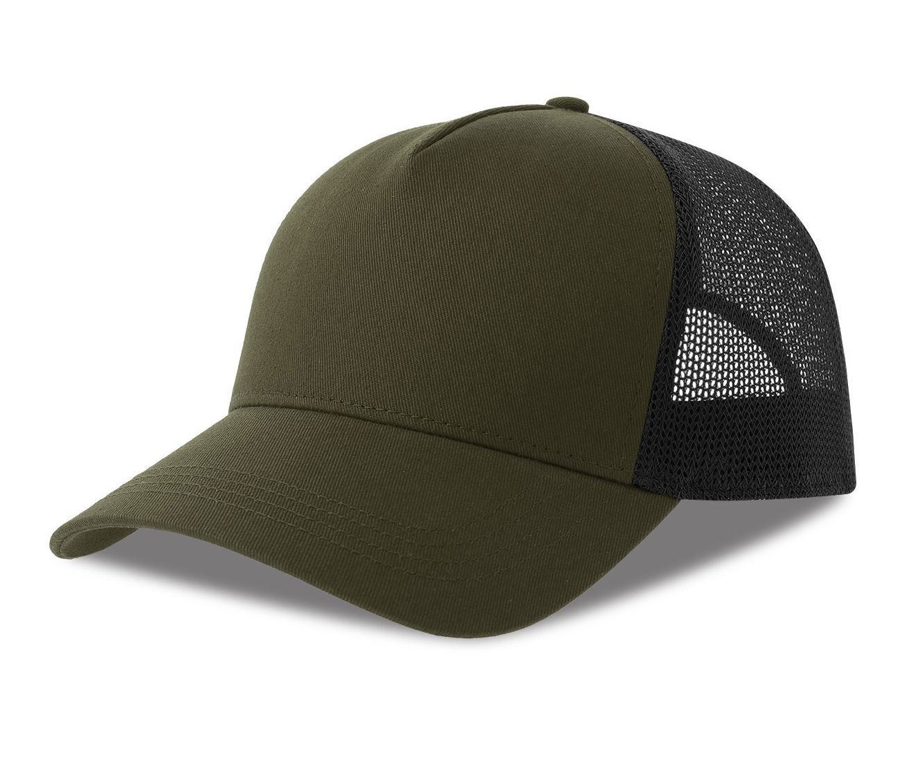 Casquette 5 Pans Style Trucker en Coton - Olive/black