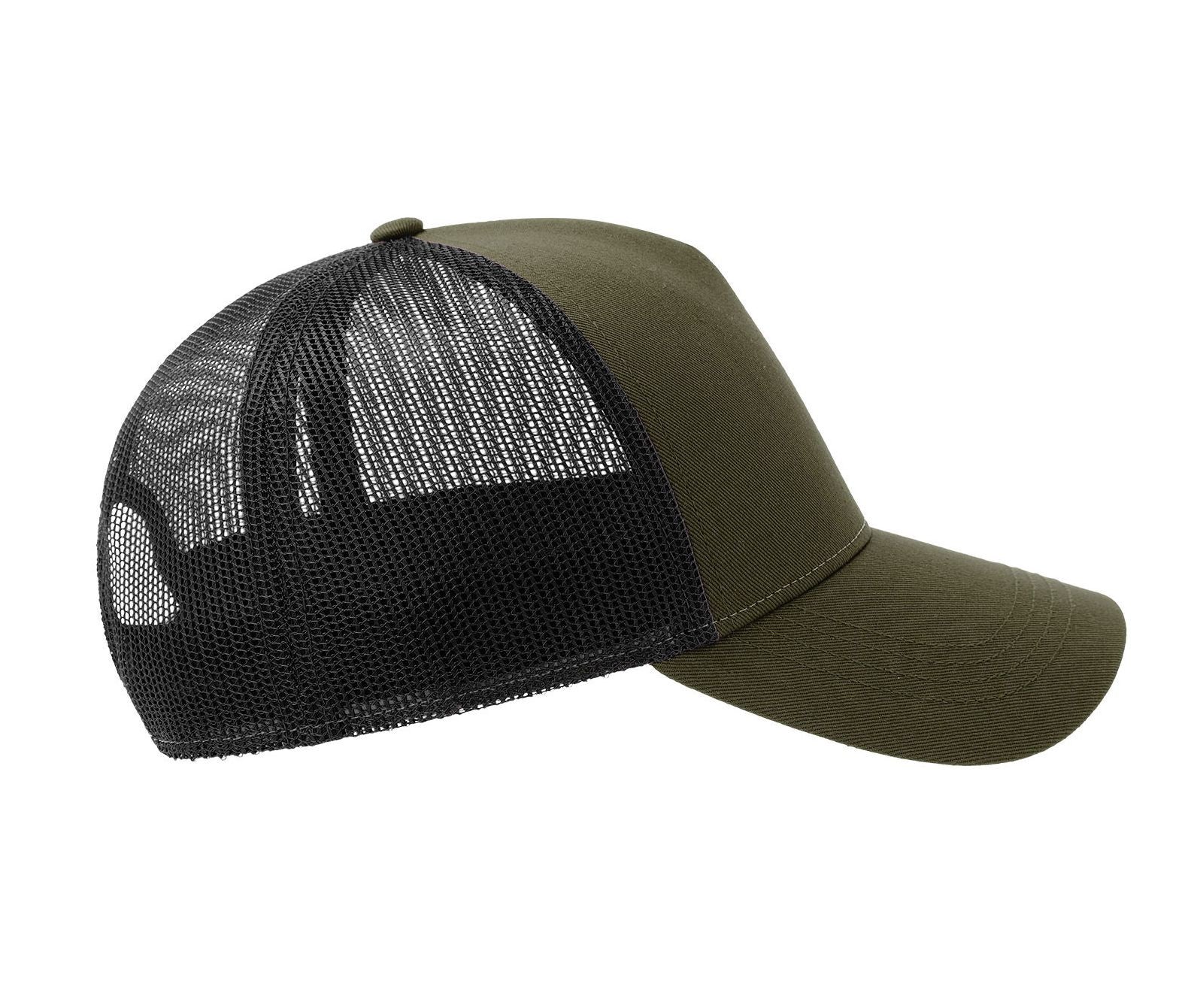 Casquette 5 Pans Style Trucker en Coton - Olive/black