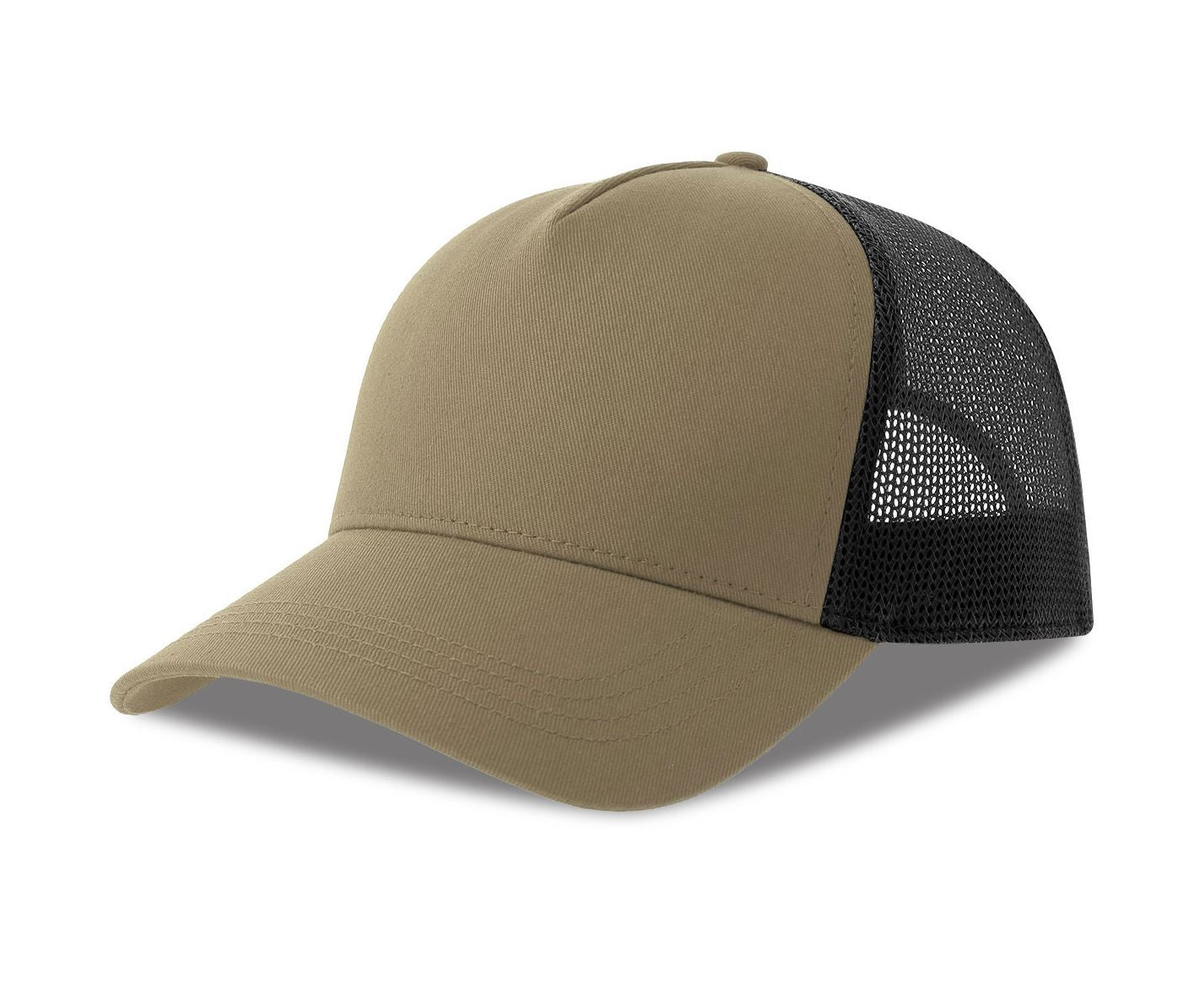 Casquette 5 Pans Style Trucker en Coton - Khaki/black