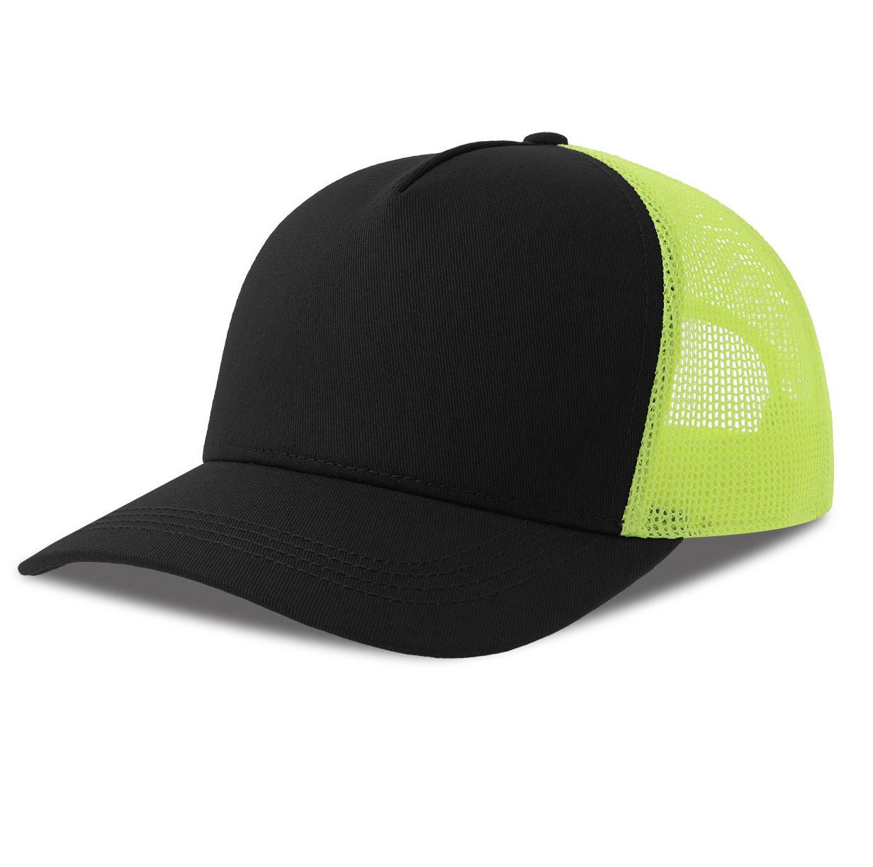 Casquette 5 Pans Style Trucker en Coton - Black / Fluo Yellow