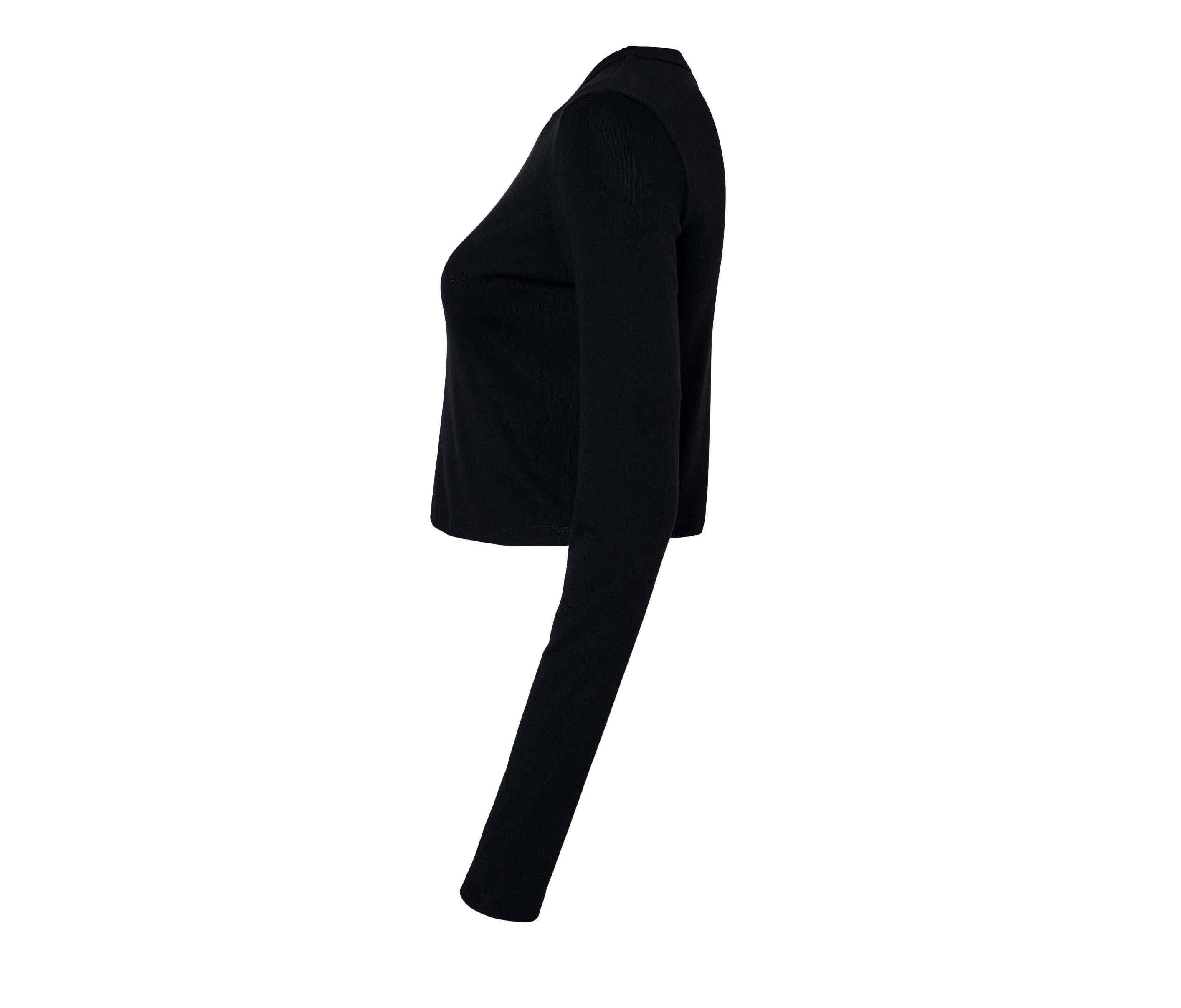 Tee-Shirt Court Manches Longues Femme - Solid Black Blend