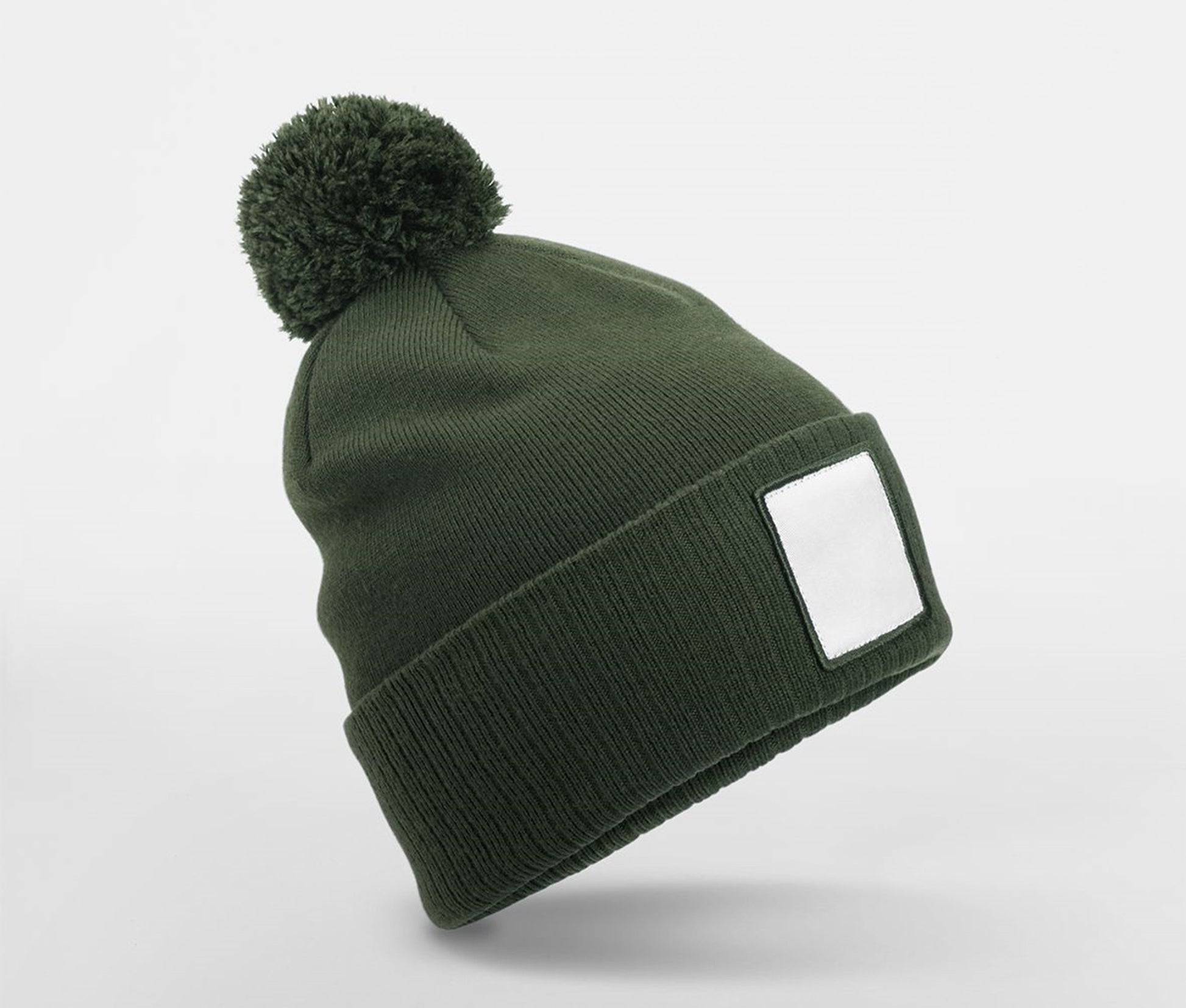 Bonnet Avec Pompon et Patch - Olive Green/white