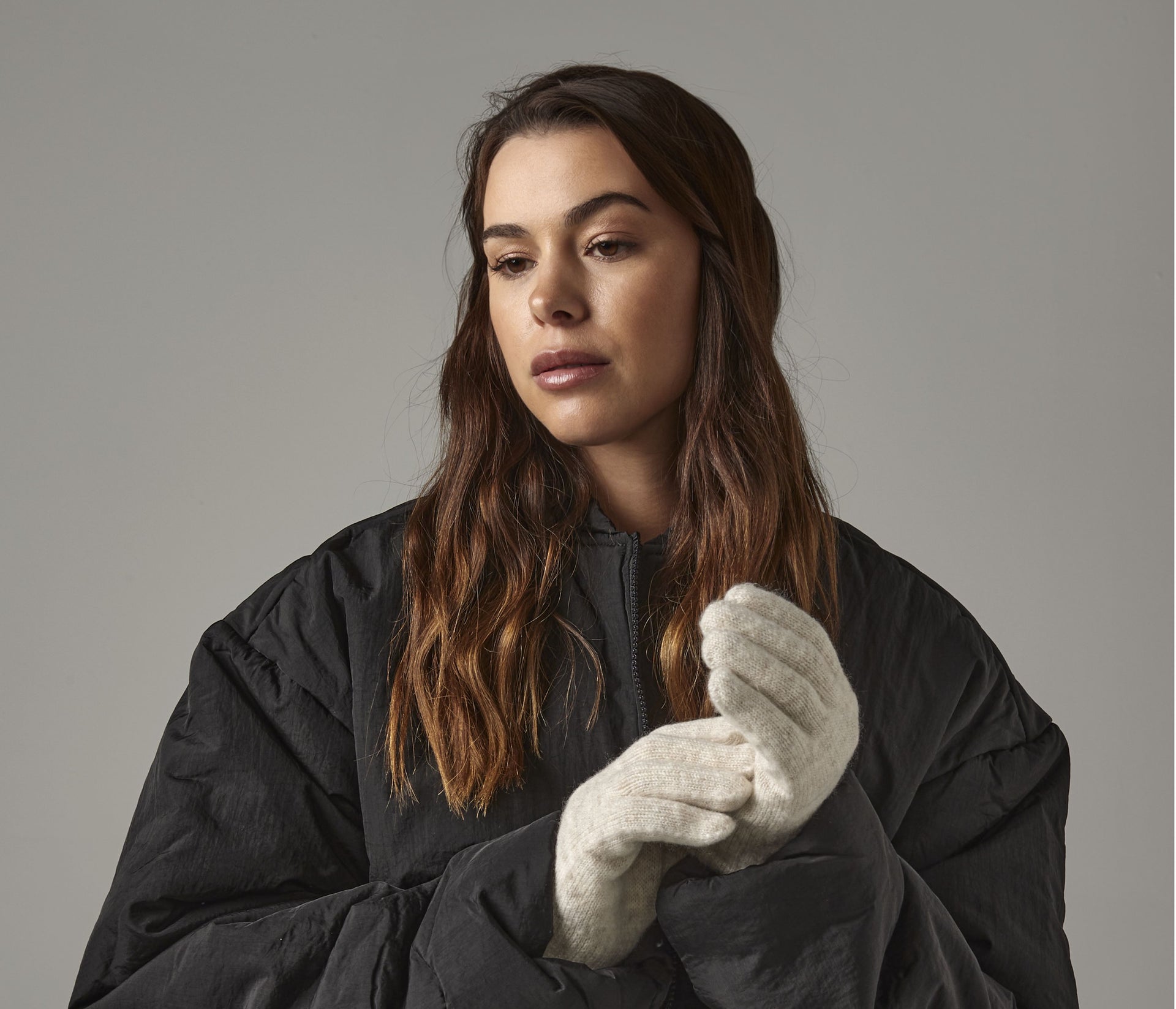 Gants avec poignets en maille côtelée