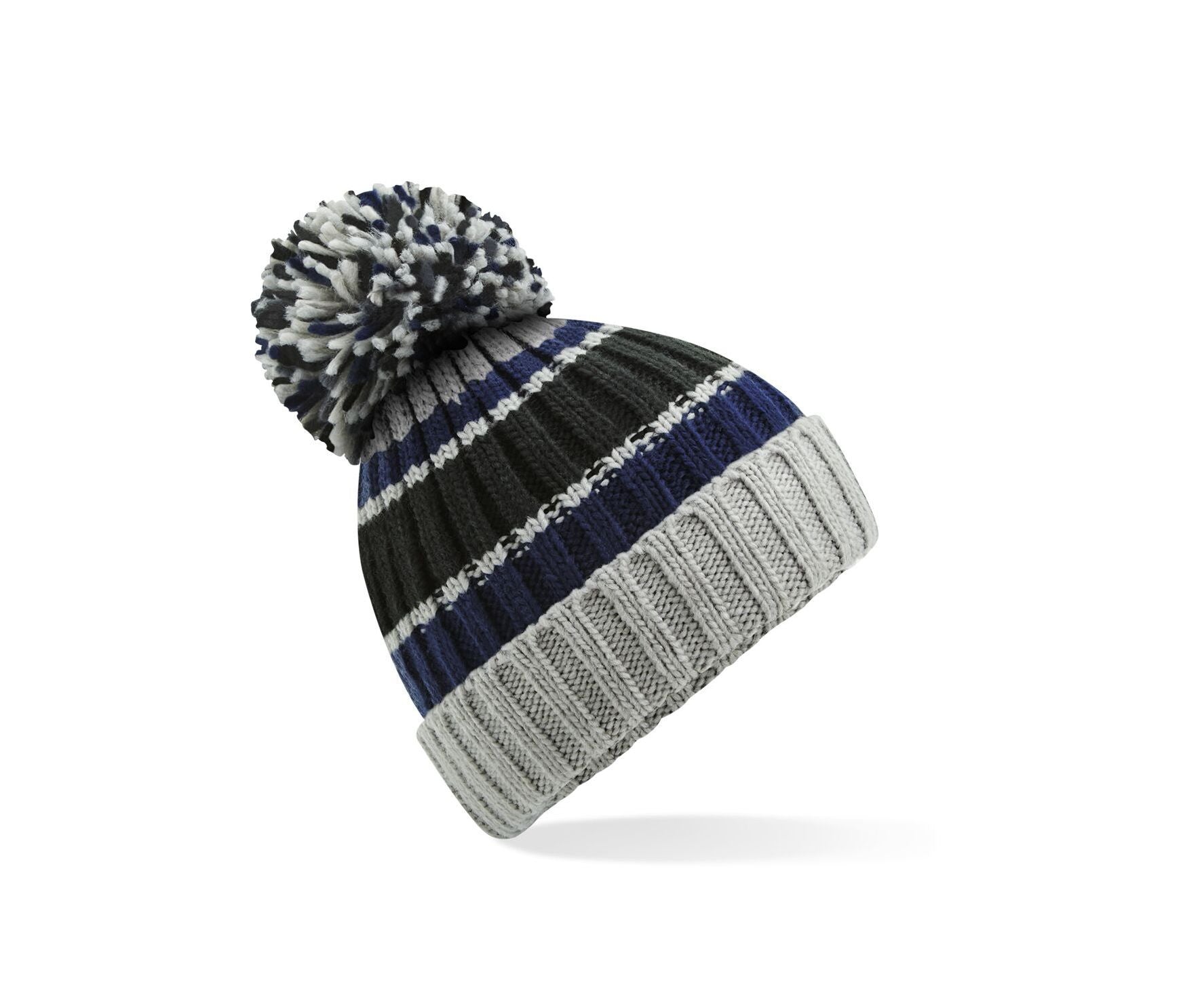 Bonnet Rayé Avec Pompon - Steel Blue