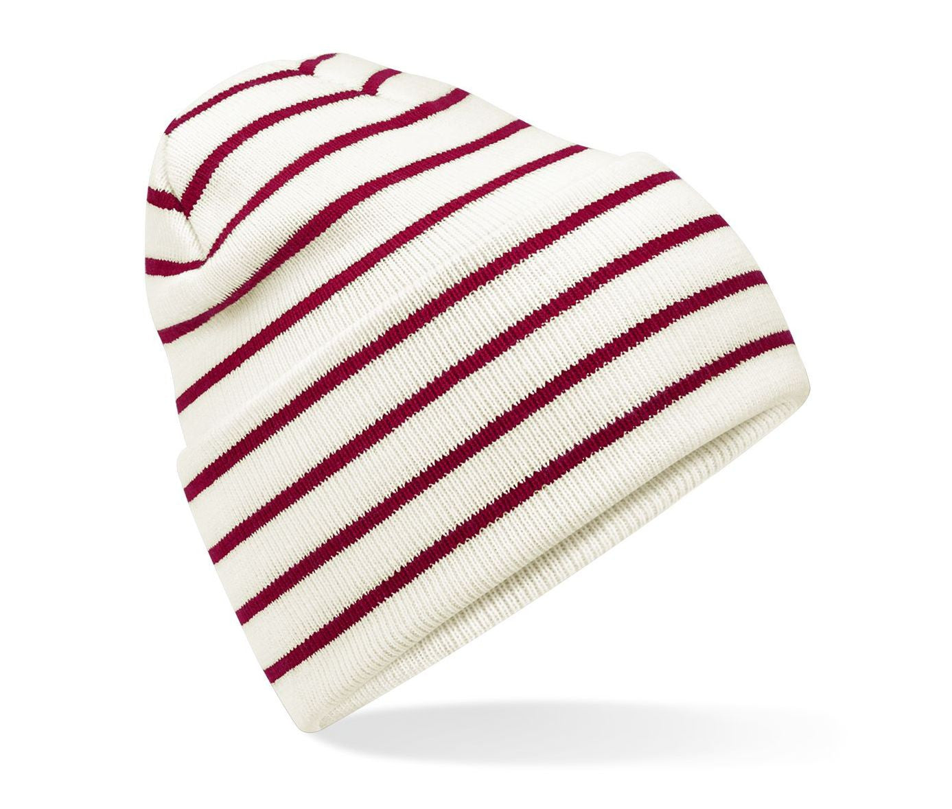 Bonnet Rayé Avec Rabat - Soft White / Classic Red