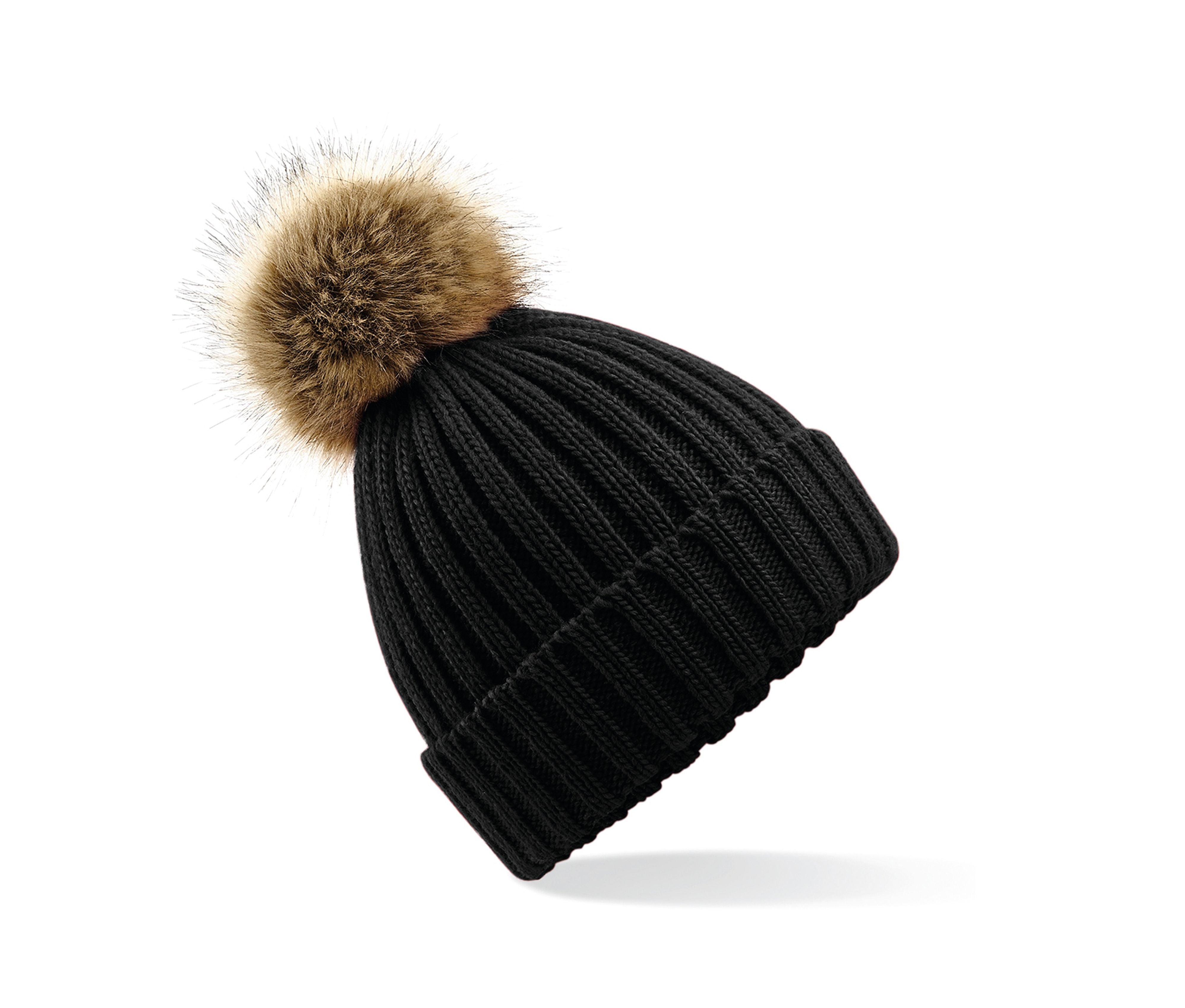 Bonnet Grosse Maille Pop Pom - Black