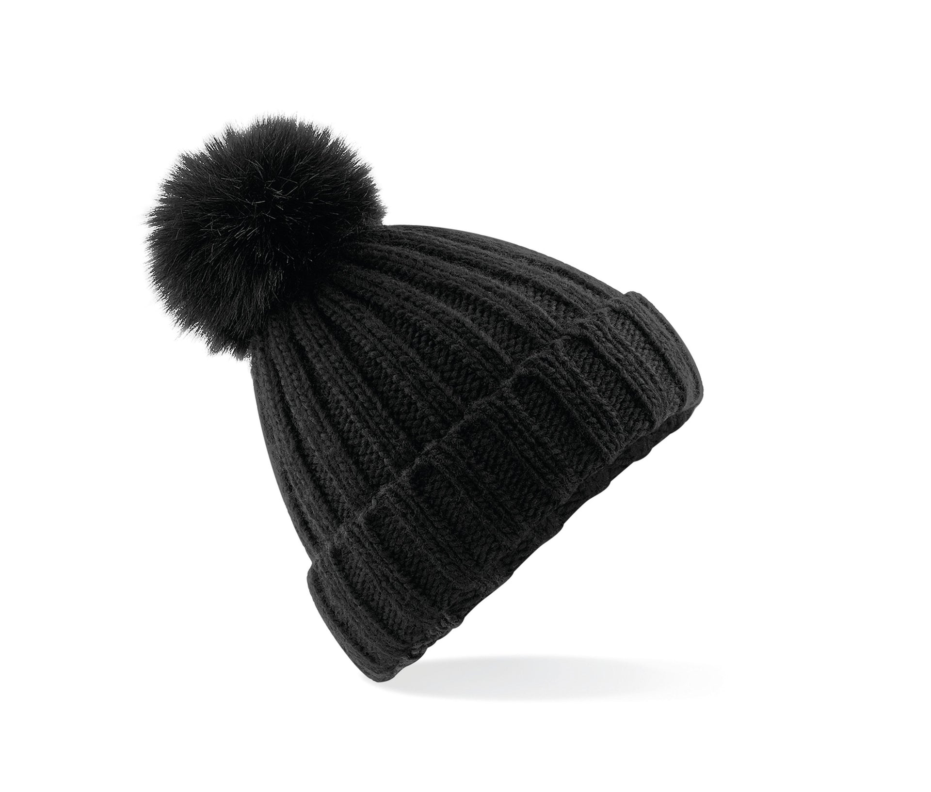 Bonnet Verbier Grosse Maille Pop Pom - Black