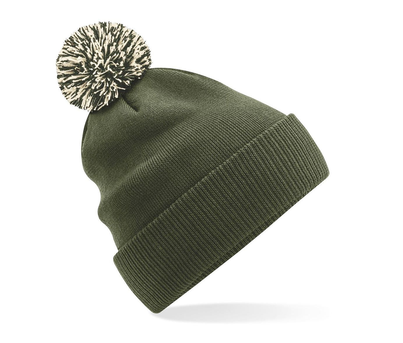 Bonnet Avec Pompon - Olive Green / Oatmeal