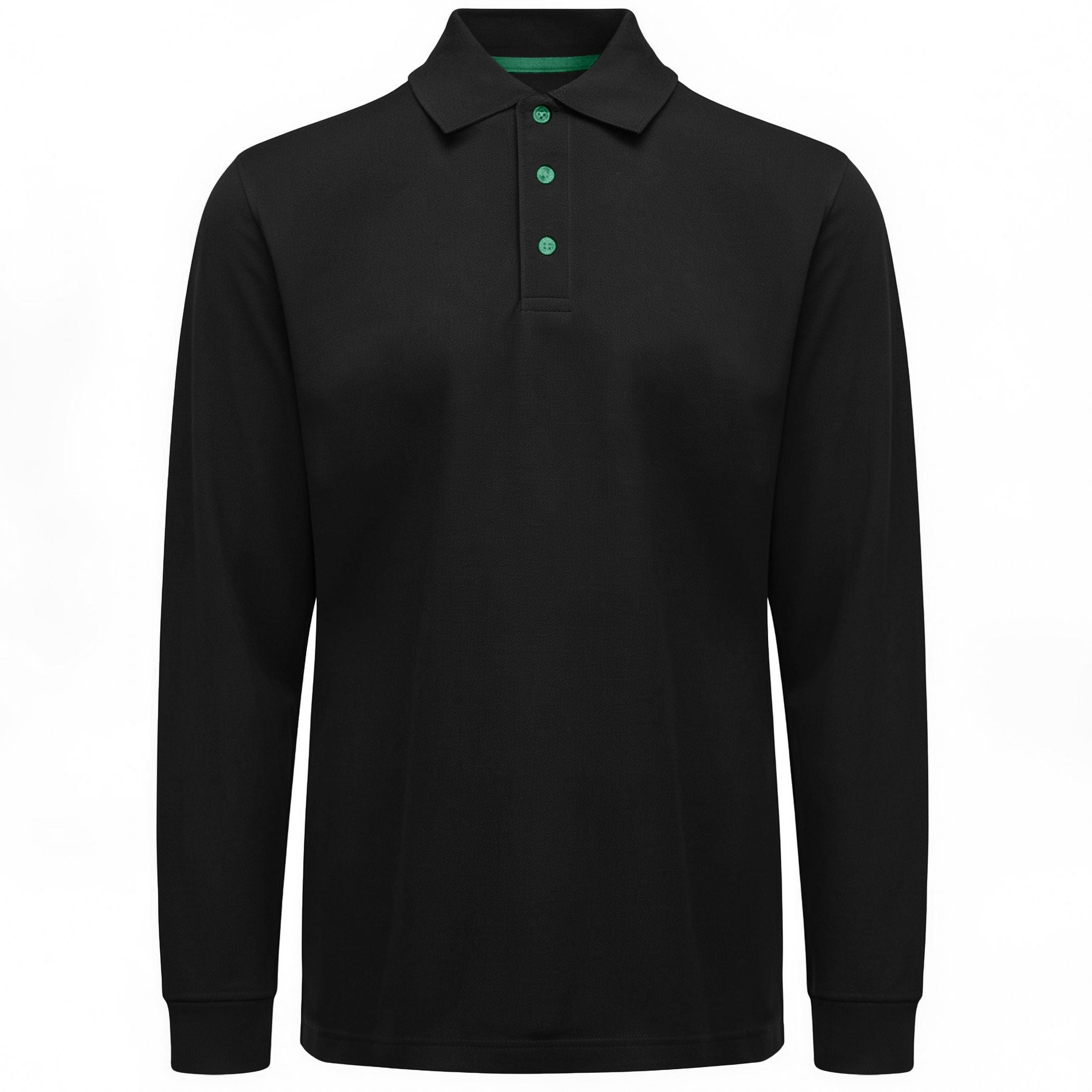 Polo Manches Longues Homme - Black / Kelly Green