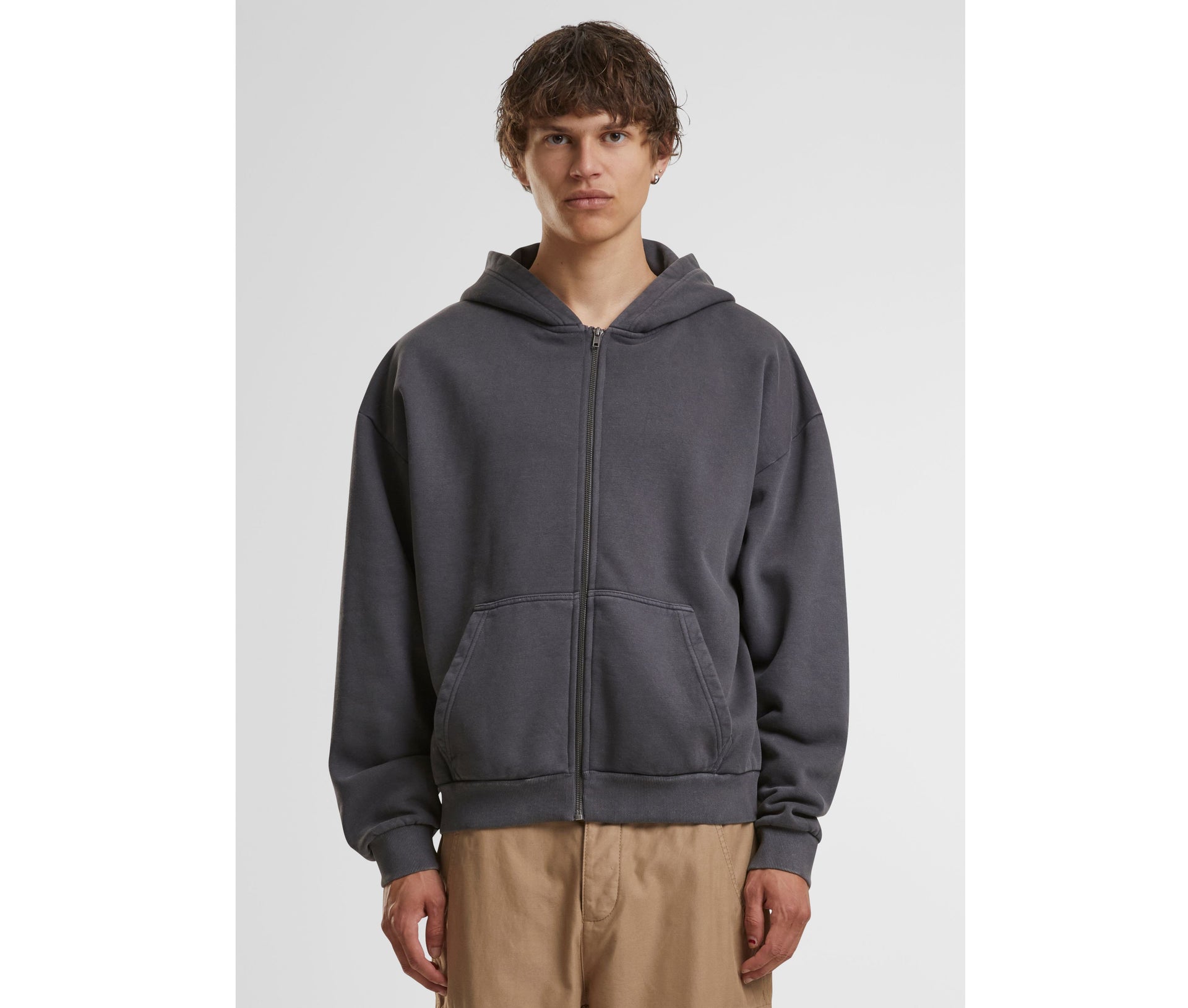 Sweat capuche zippé lourd délavé