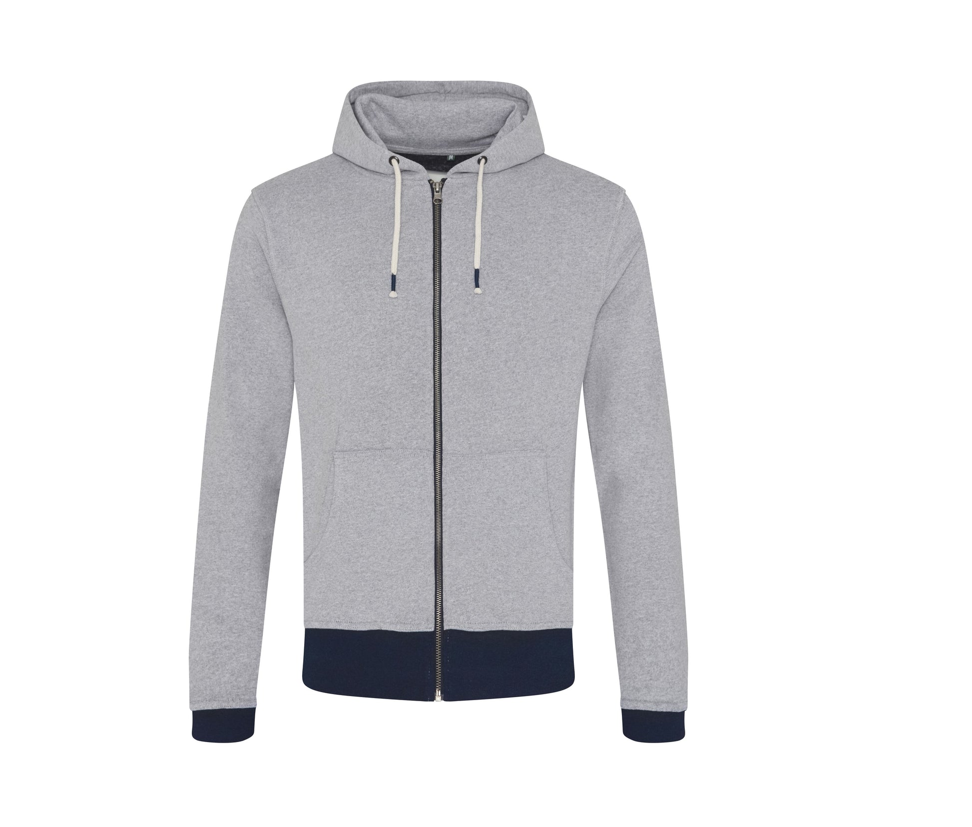 Sweat Capuche Zippé en Coton Recyclés - Heather Grey / Navy