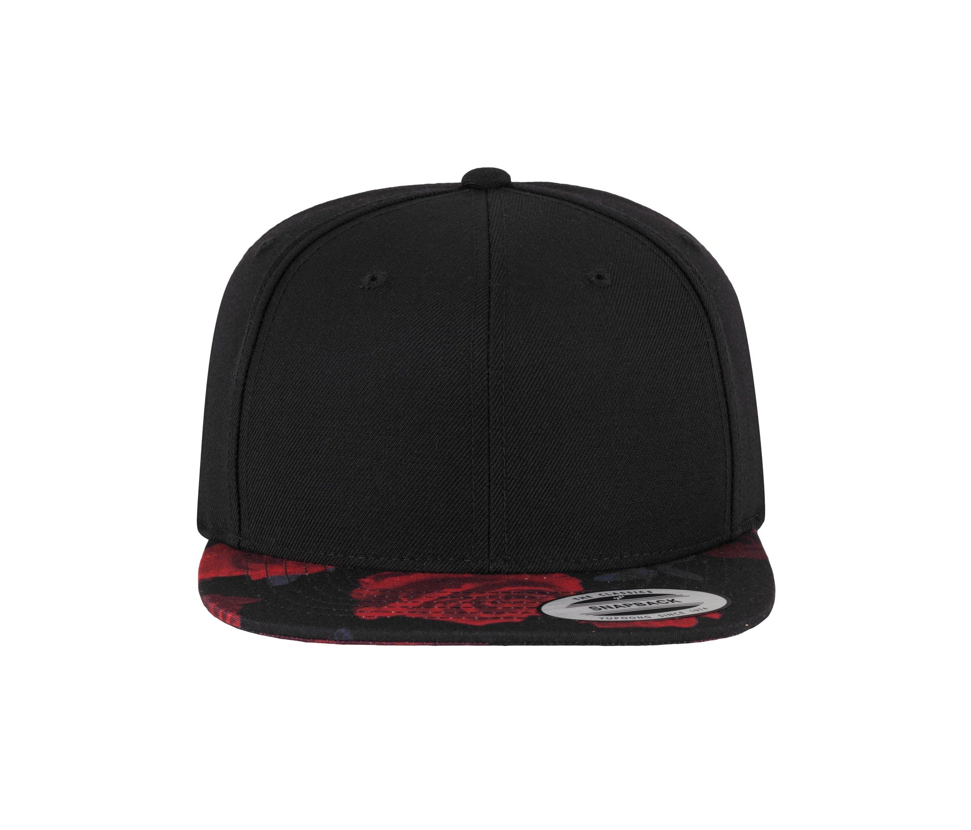 Casquette 6 Pans Impression Rose Sur la Visière - Black / Red