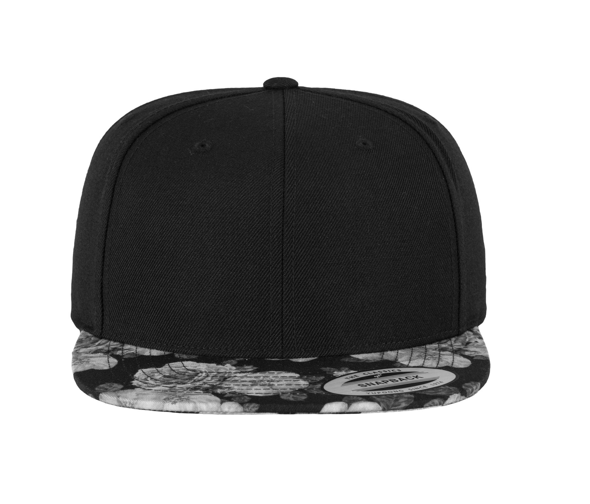 Casquette 6 Pans Impression Rose Sur la Visière - Black / Grey