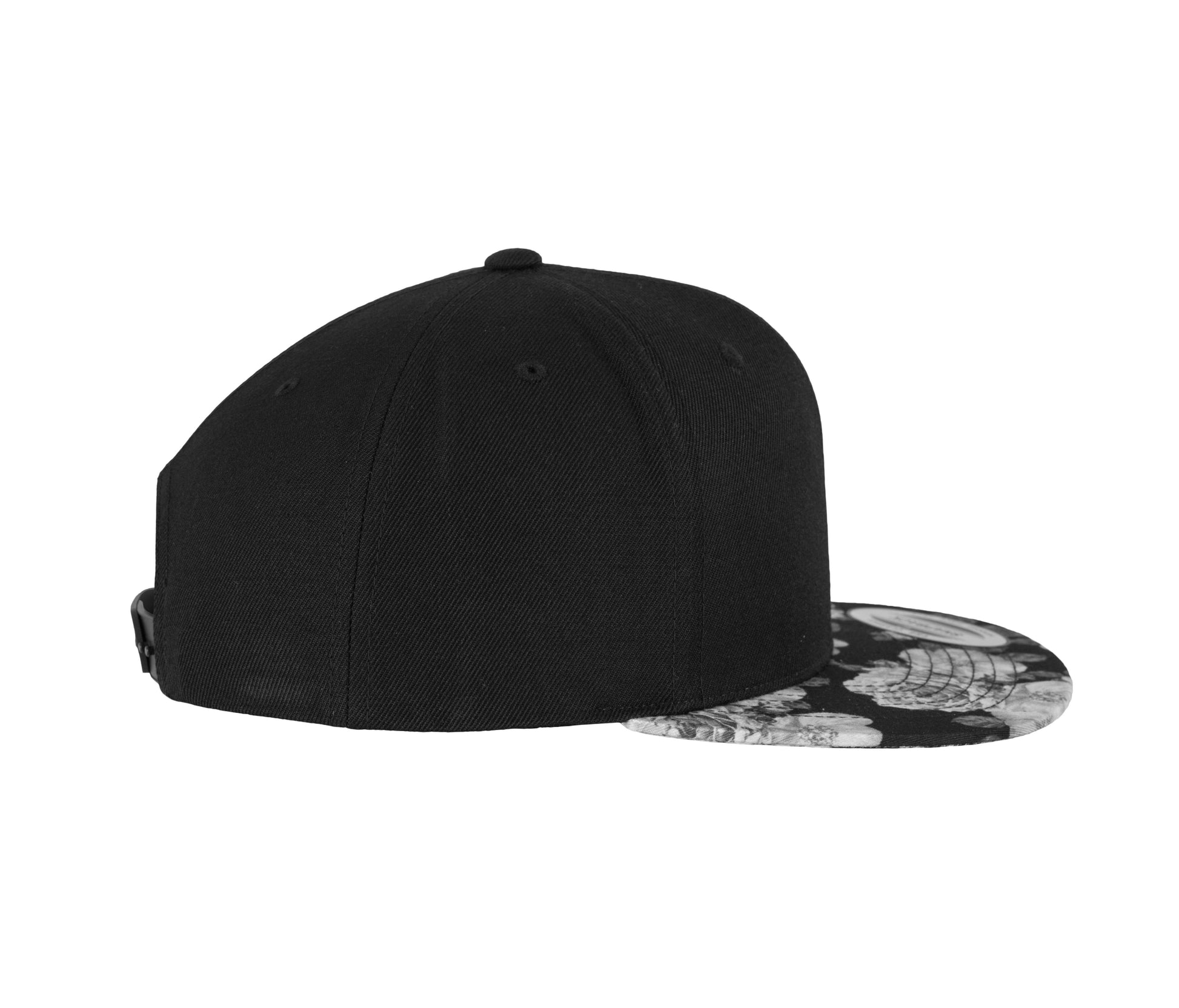 Casquette 6 Pans Impression Rose Sur la Visière - Black / Grey