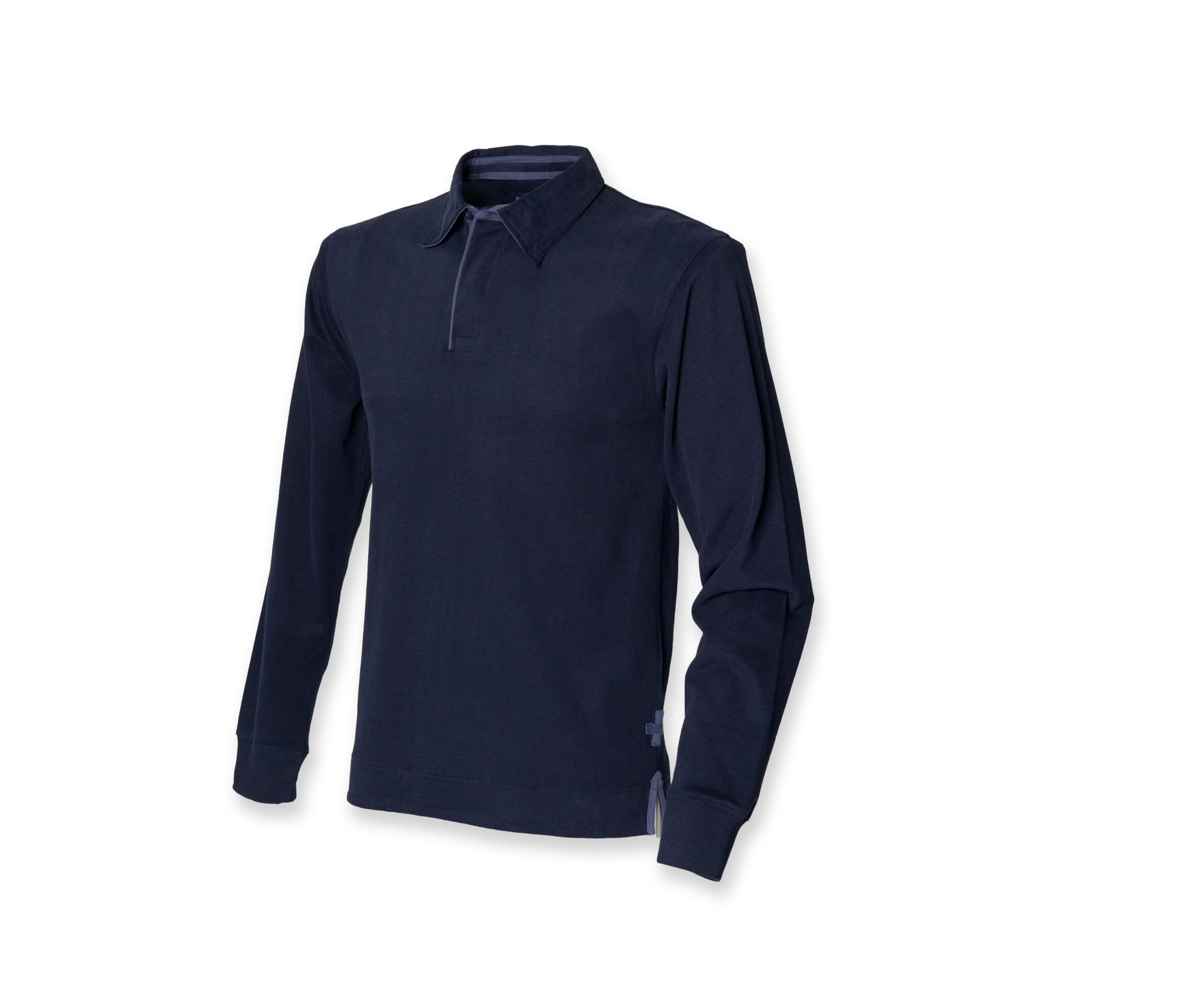 Polo Coton Émerisé Manches Longues - Navy