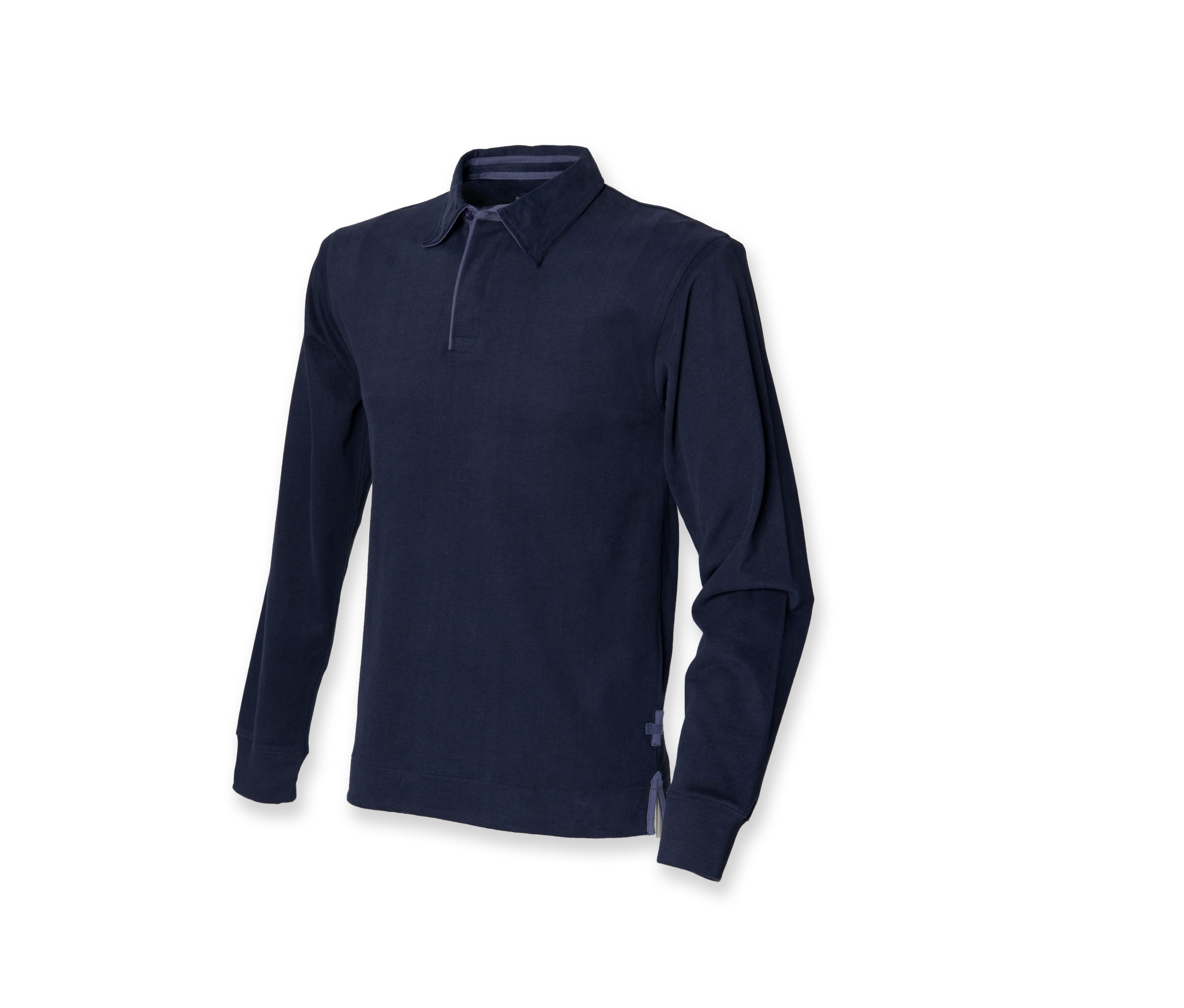 Polo Coton Émerisé Manches Longues - Navy