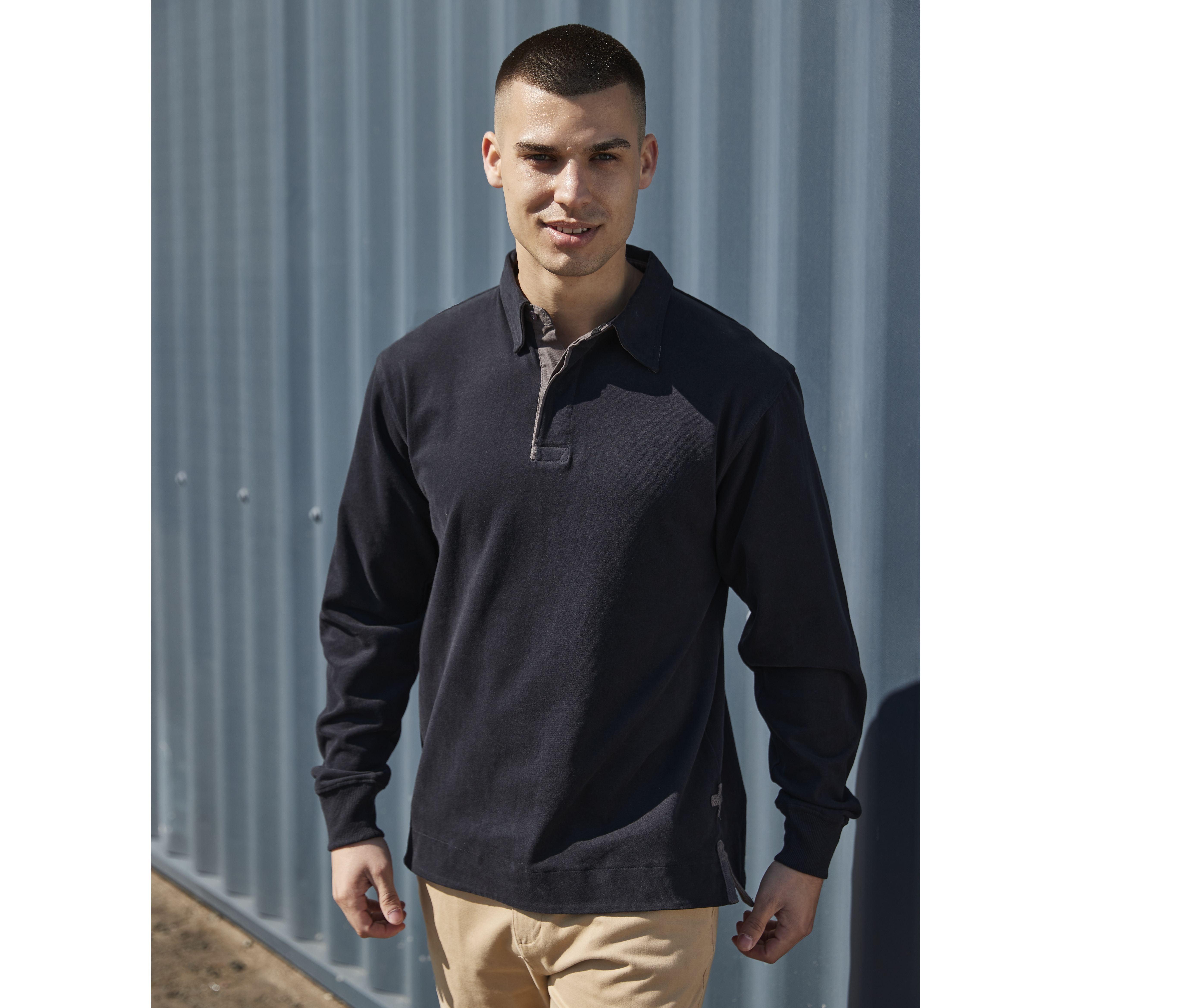 Polo coton émerisé manches longues