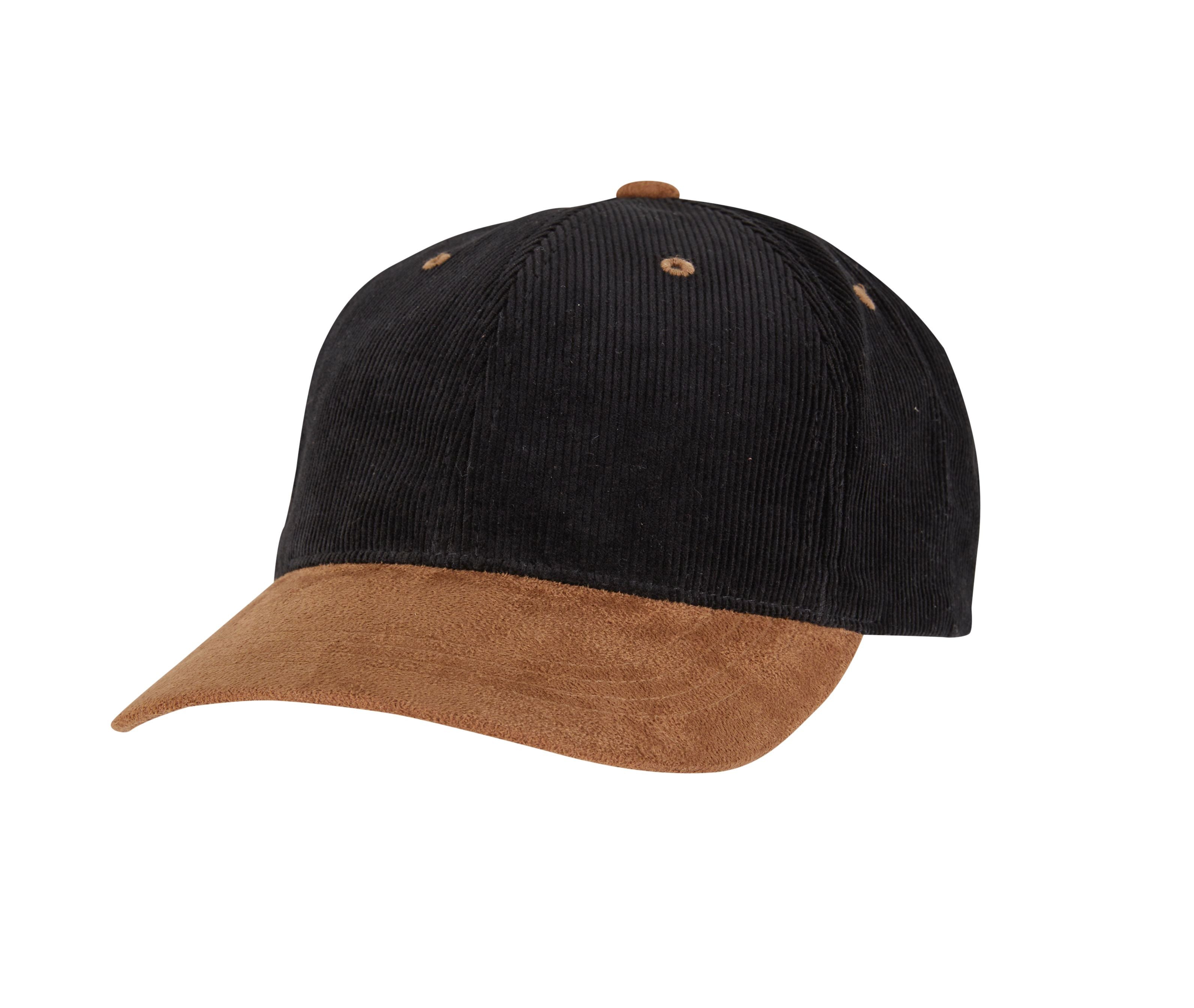 Casquette en Velours Côtelé et Suédine - Black / Caramel