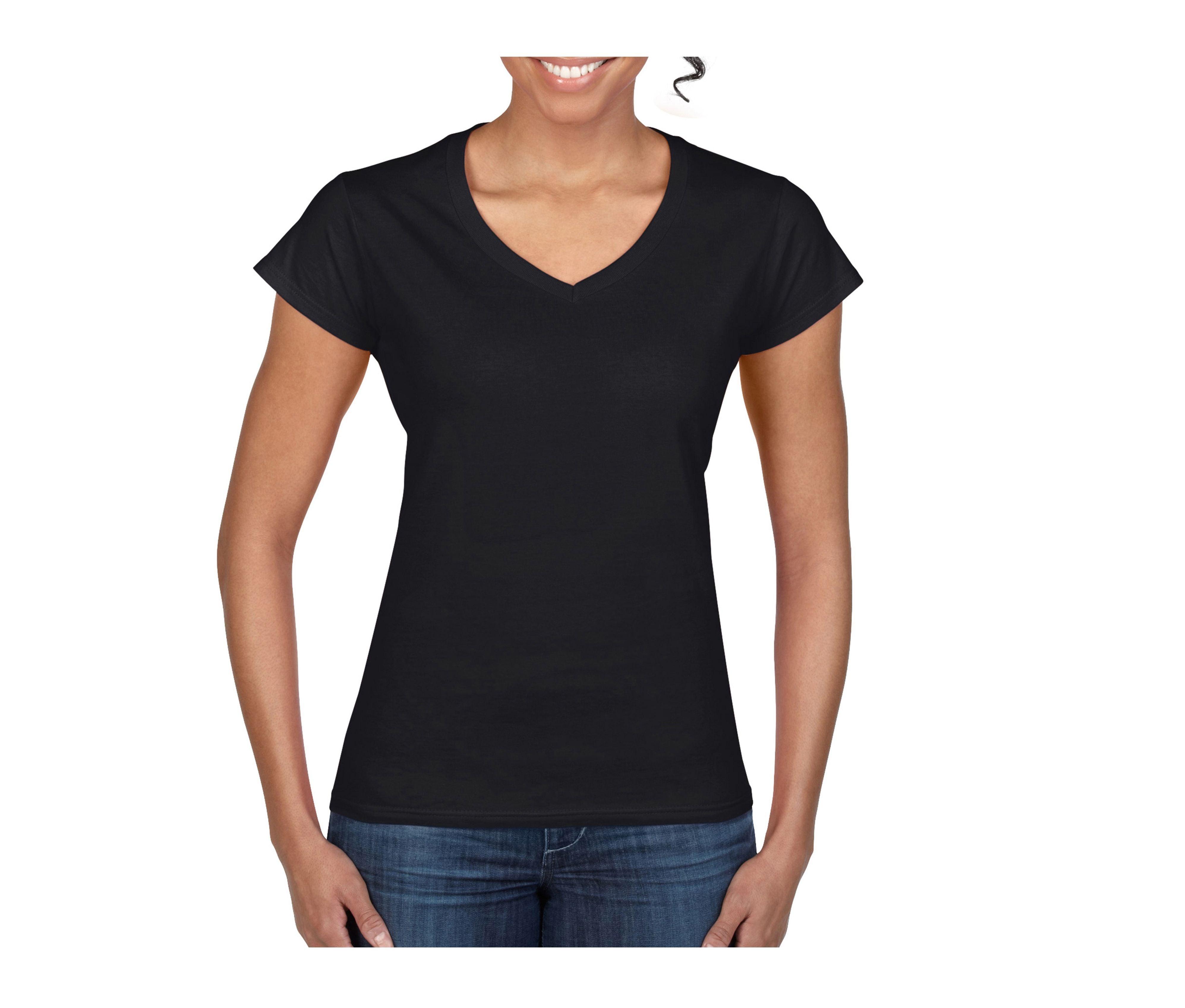 Tee-Shirt Col V Femme - Black