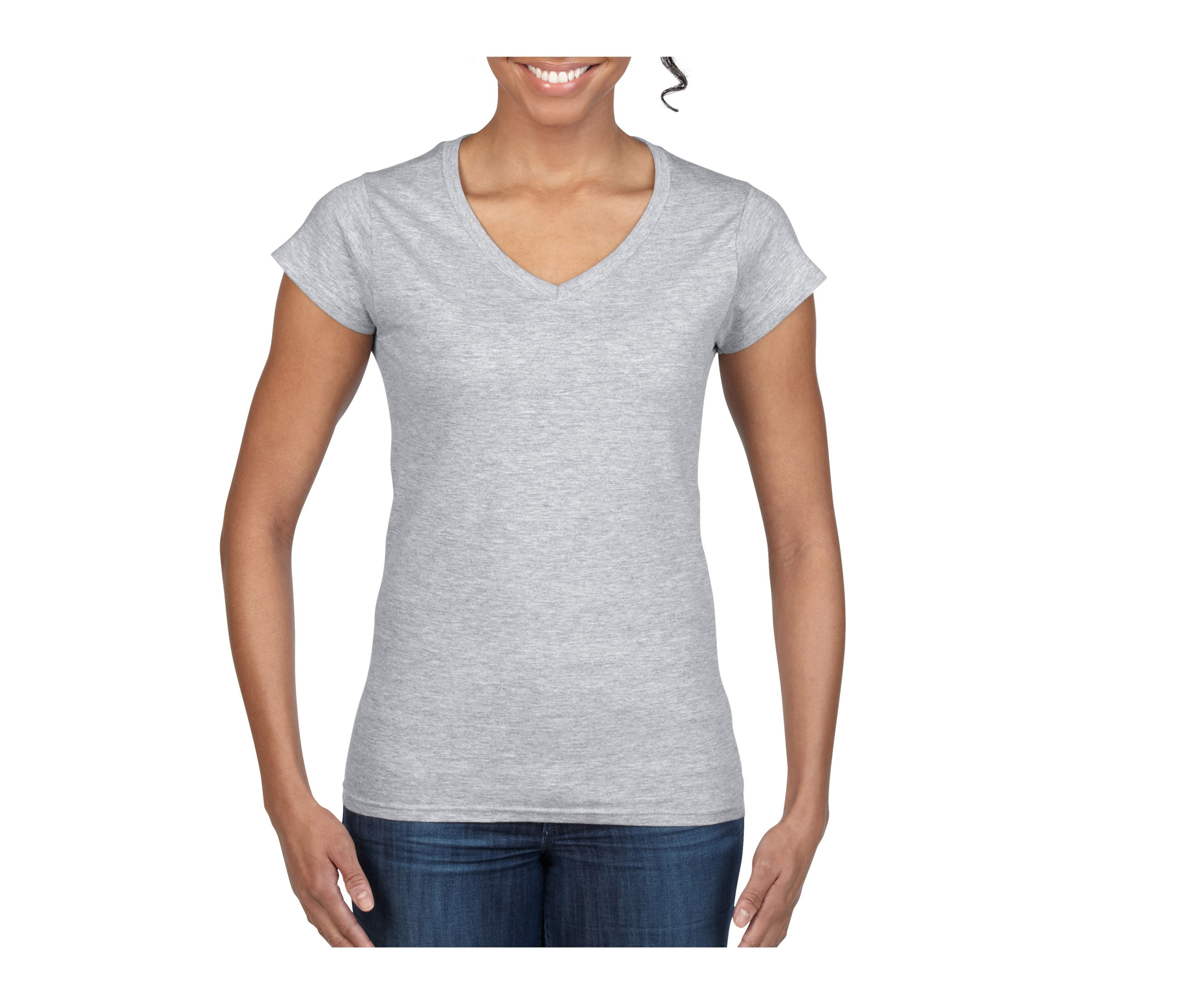 Tee-Shirt Col V Femme - Sport Grey