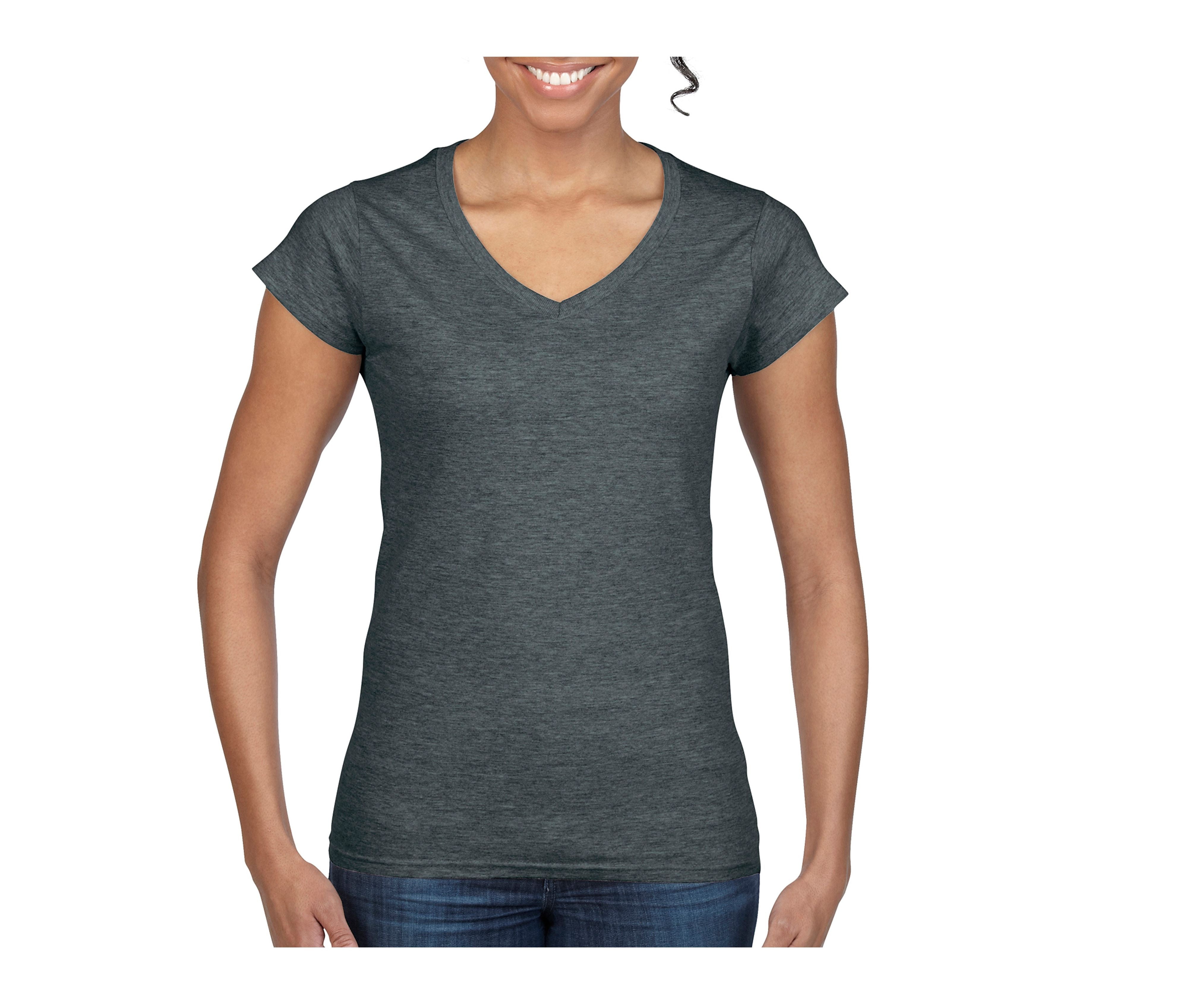 Tee-Shirt Col V Femme - Dark Heather