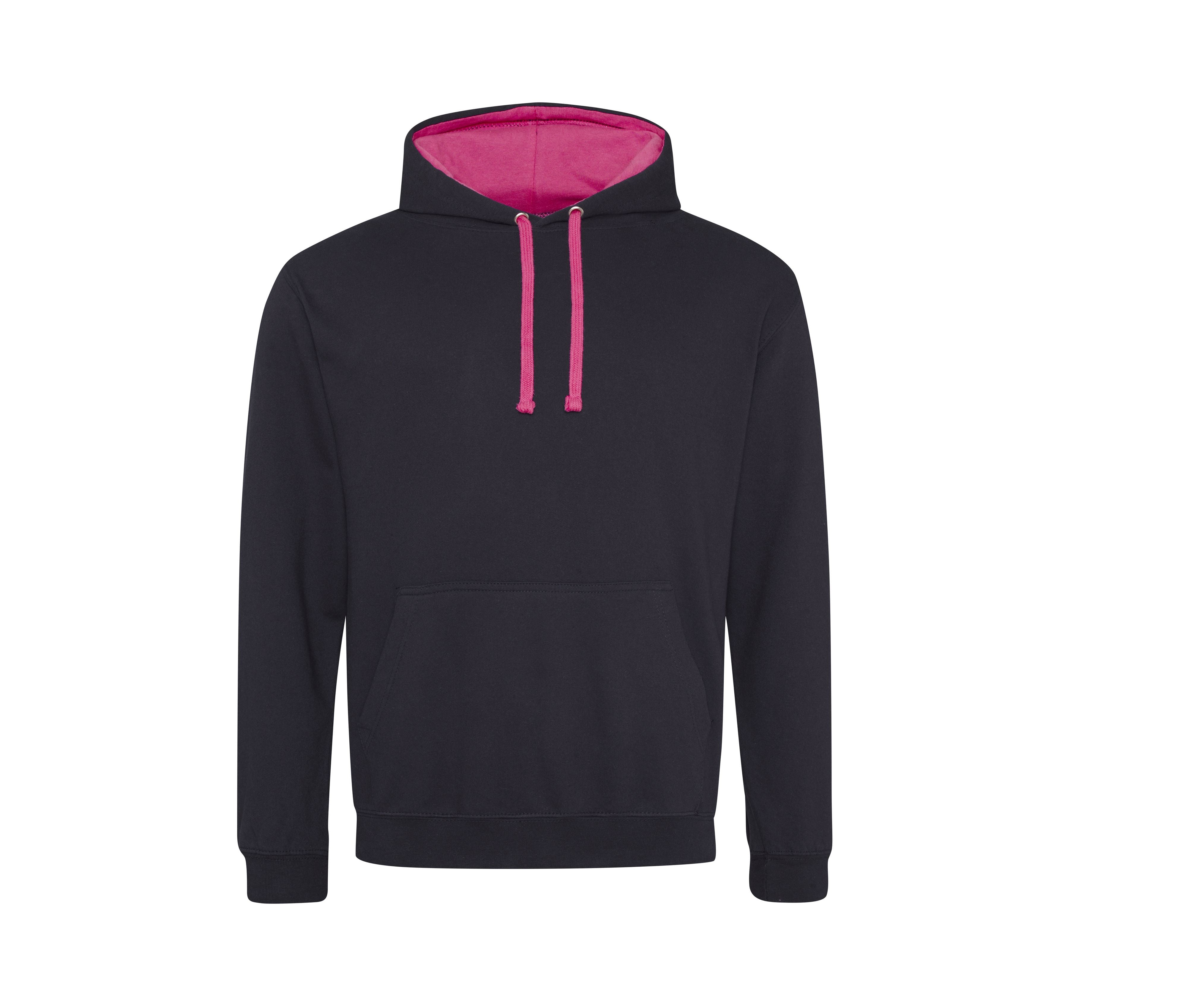 Sweat Capuche Contrastée - Jet Black/hot Pink
