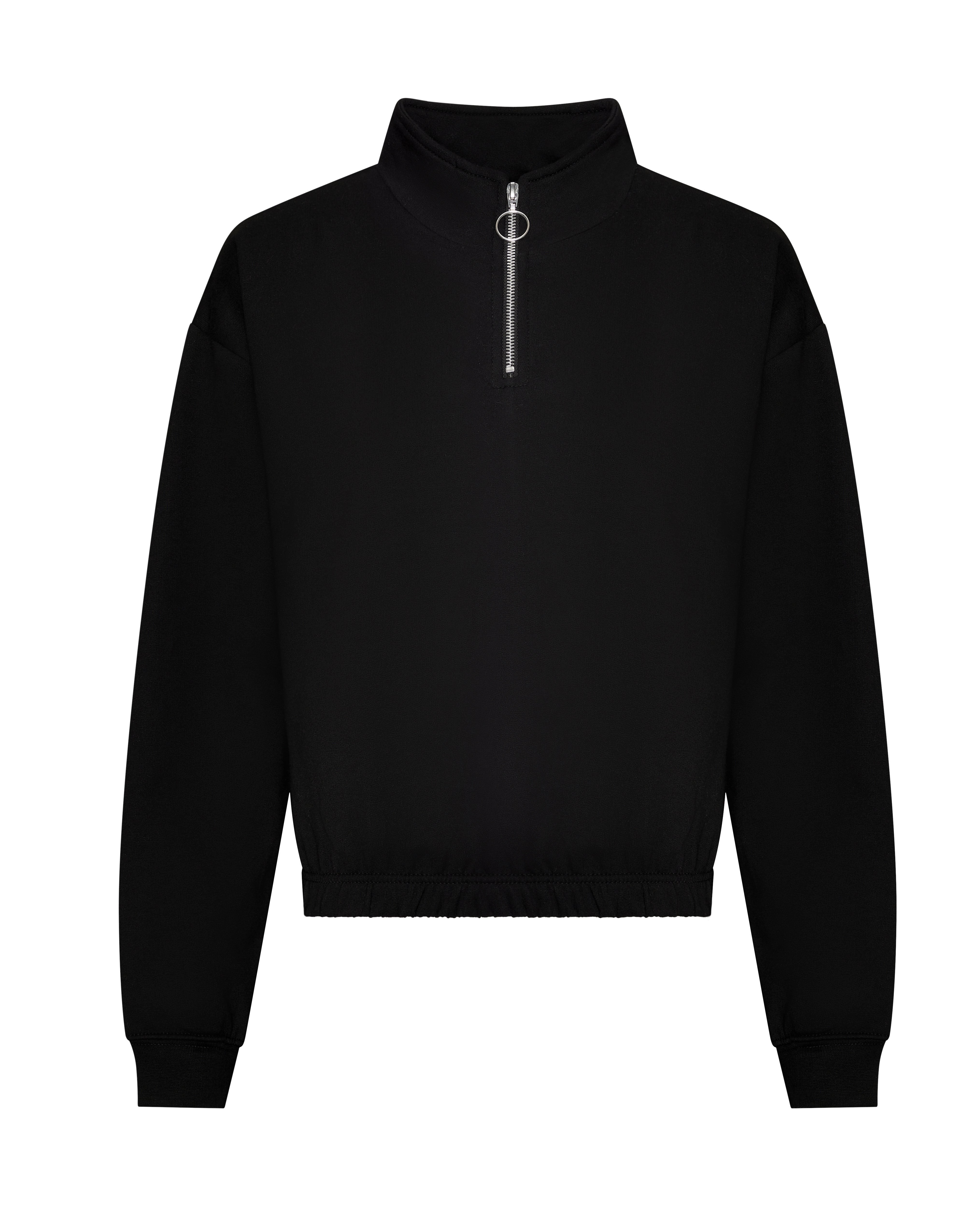 Sweat Court Col Zippé Femme - Deep Black