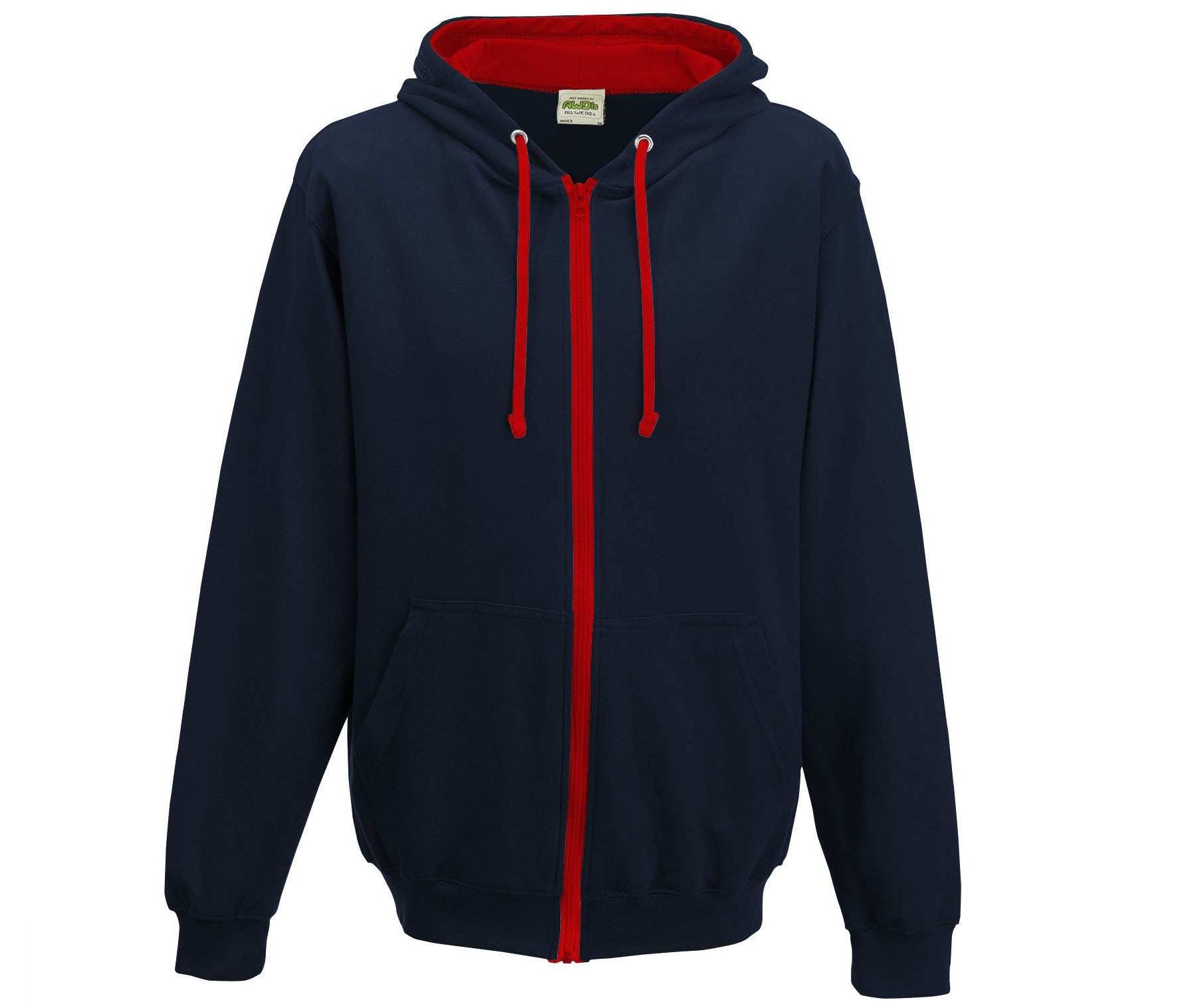 Sweat Capuche Zippé Contrasté - French Navy/fire Red