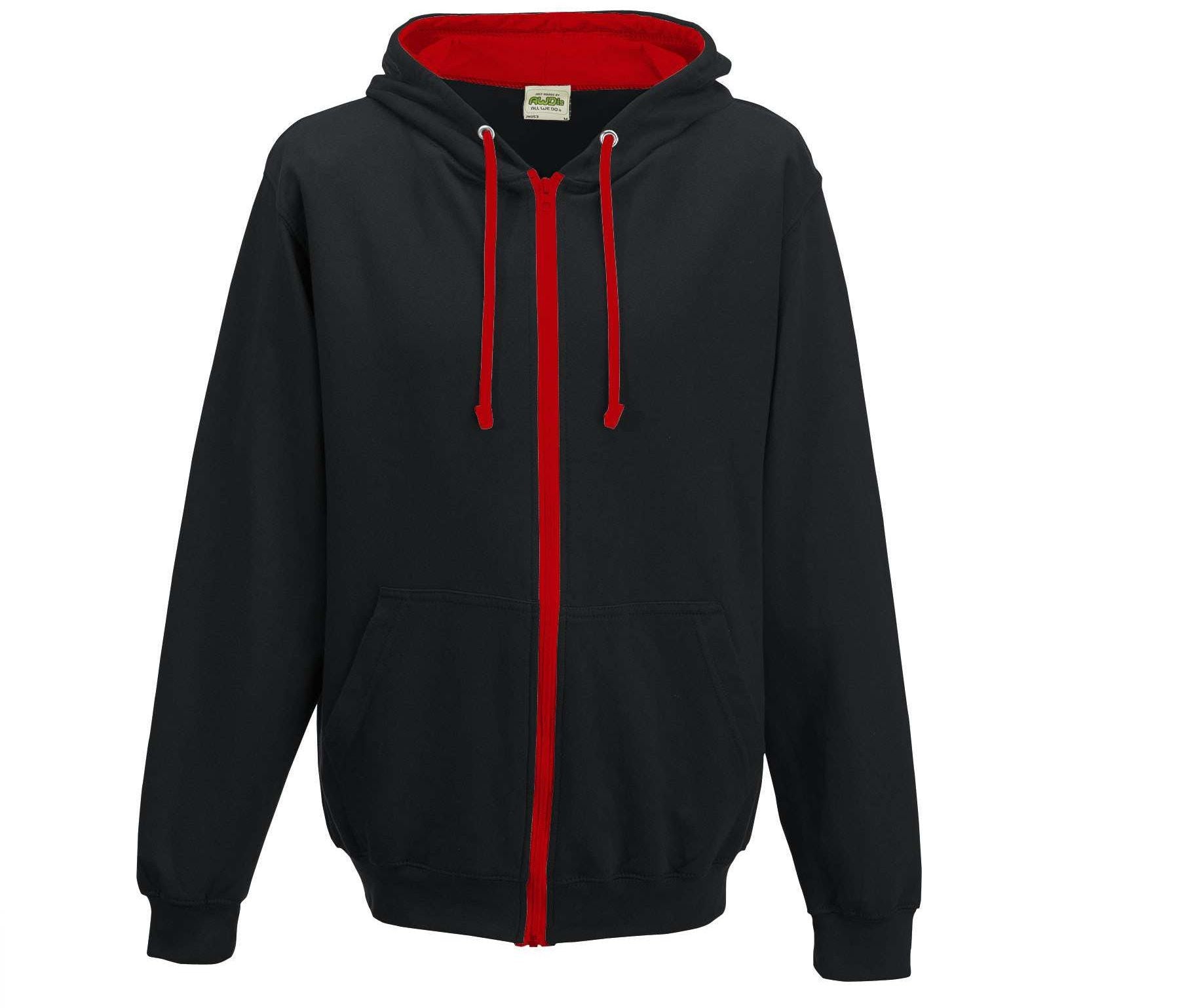 Sweat Capuche Zippé Contrasté - Jet Black/fire Red