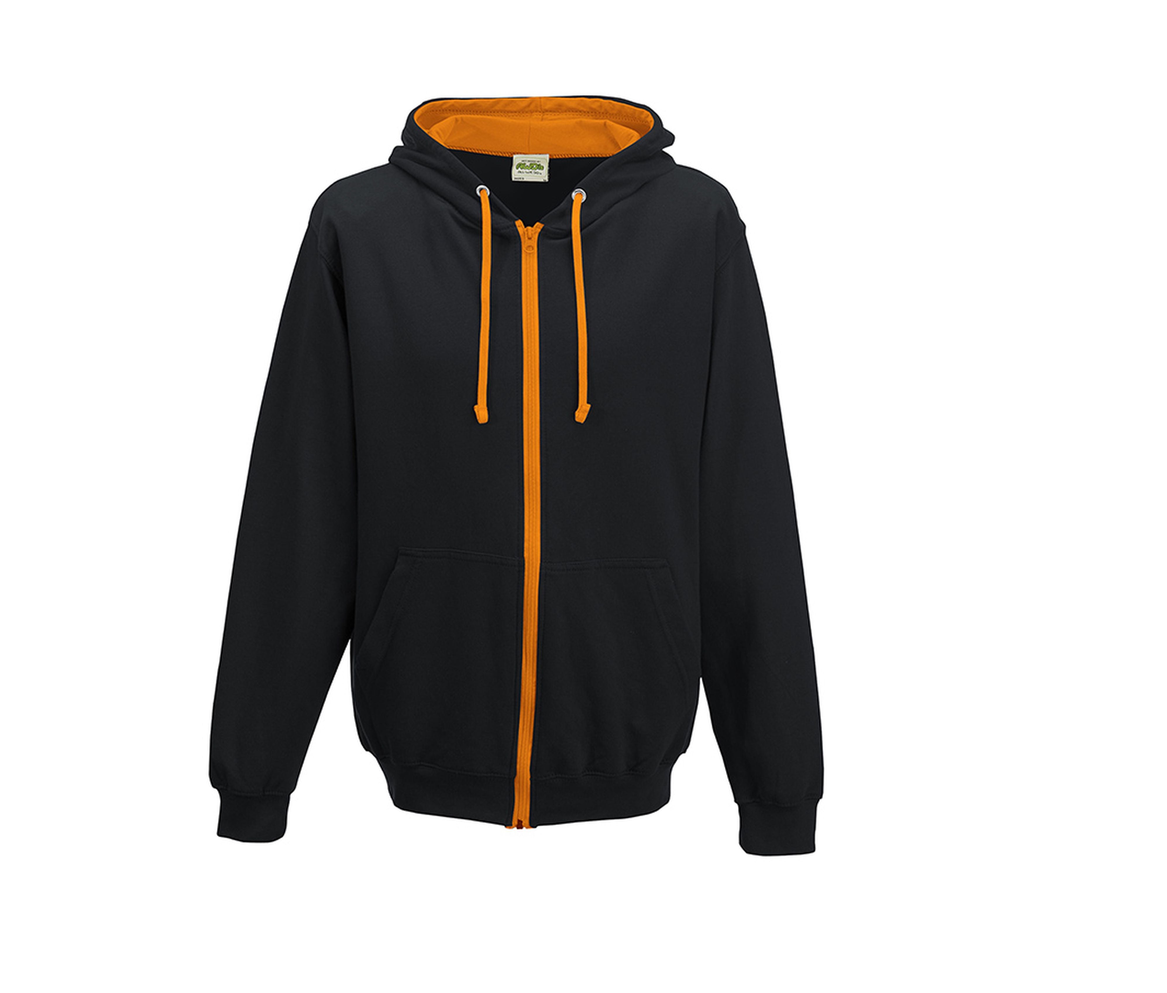 Sweat Capuche Zippé Contrasté - Jet Black/orange Crush