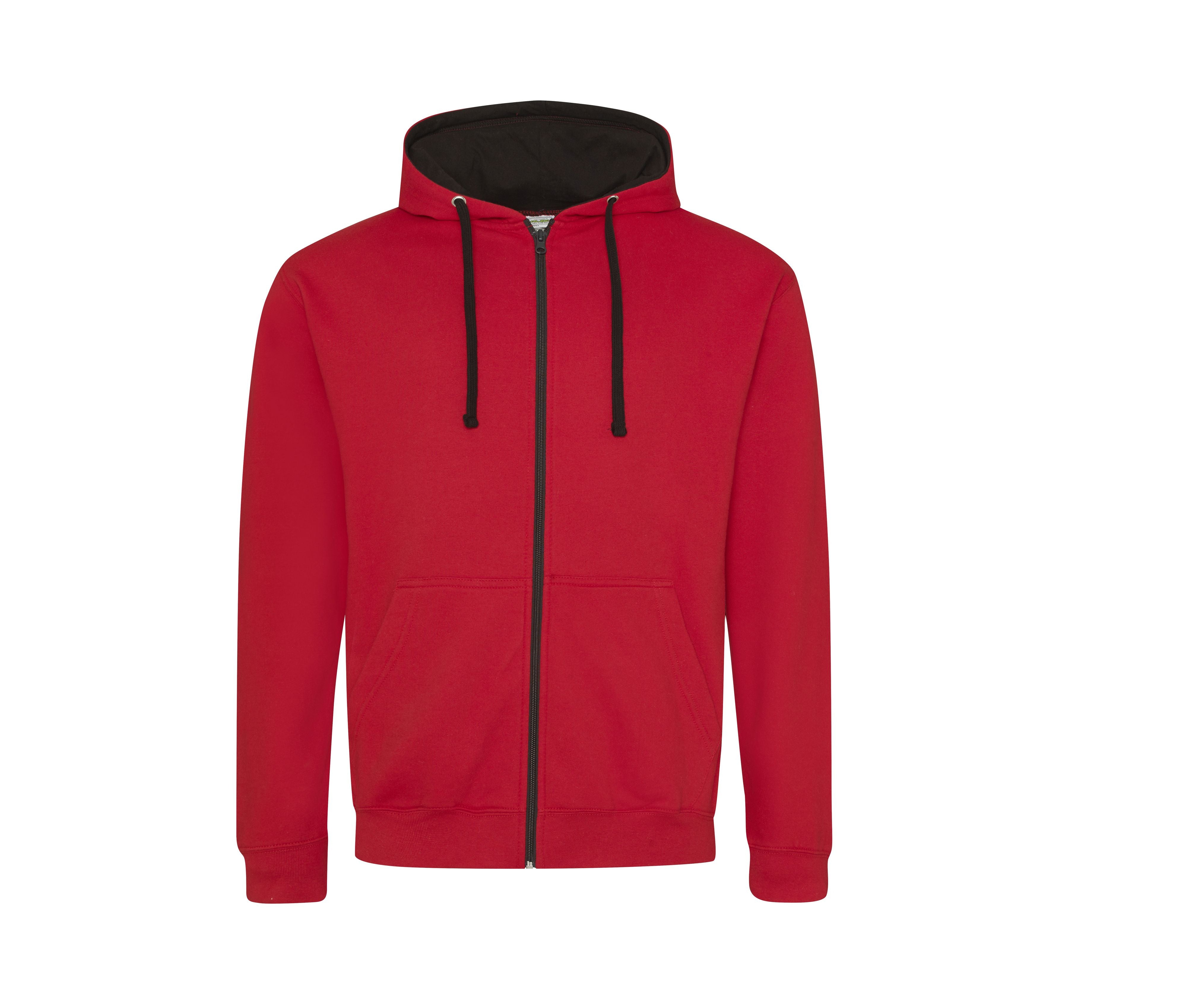 Sweat Capuche Zippé Contrasté - Fire Red/jet Black
