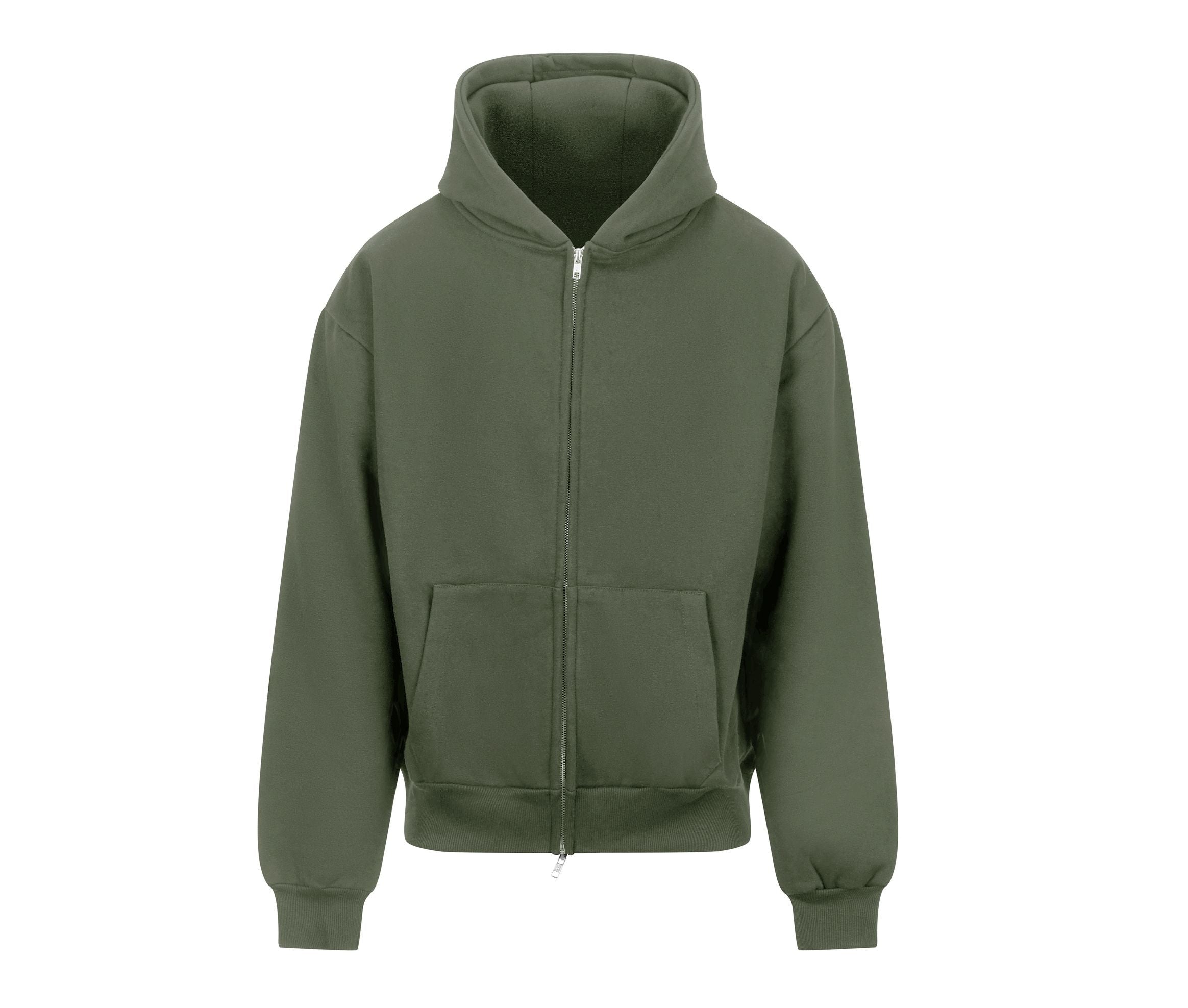 Sweat Capuche Zippé Lourd - Earthy Green