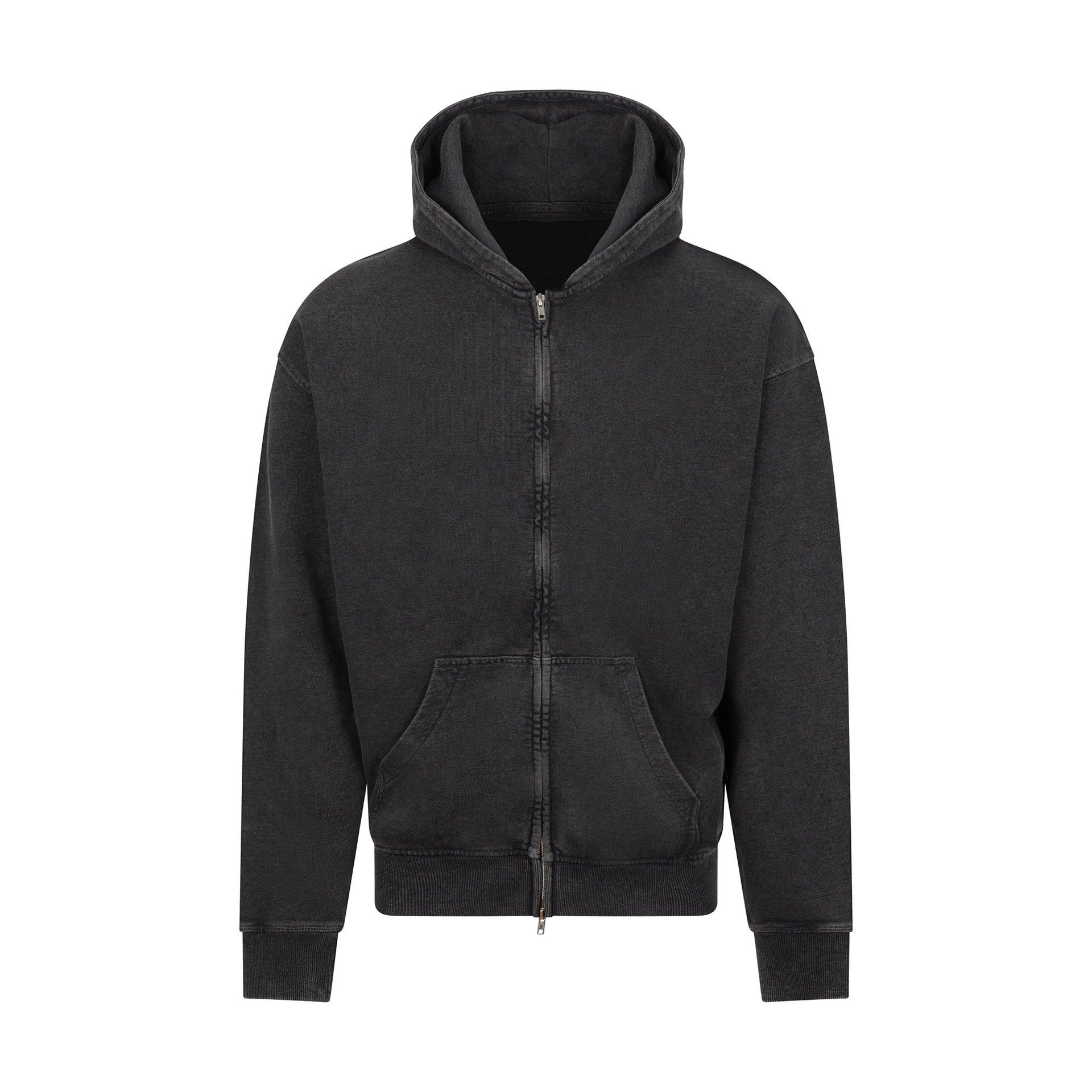 Sweat à Capuche Zippé Effet Délavé - Washed Black