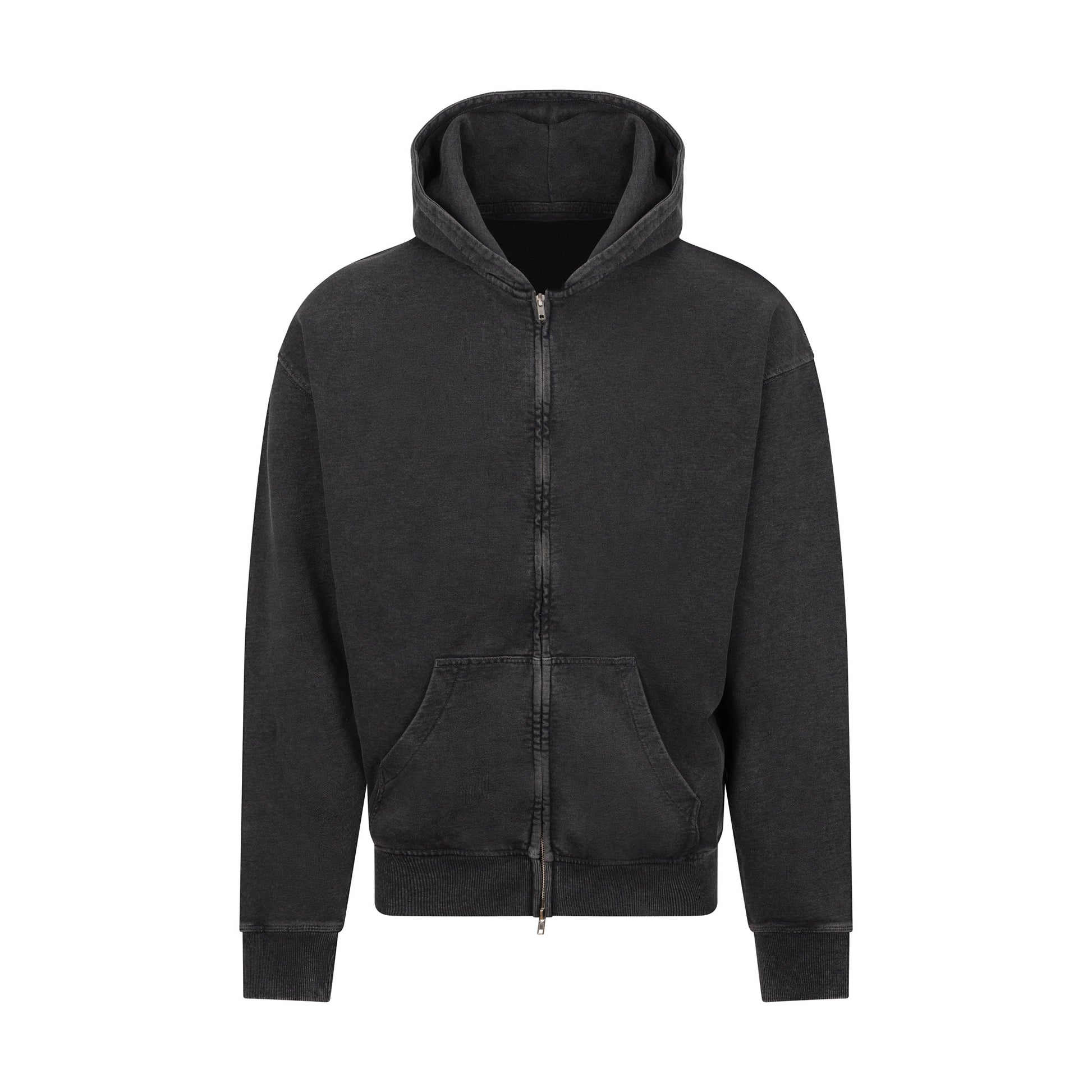 Sweat à Capuche Zippé Effet Délavé - Washed Black