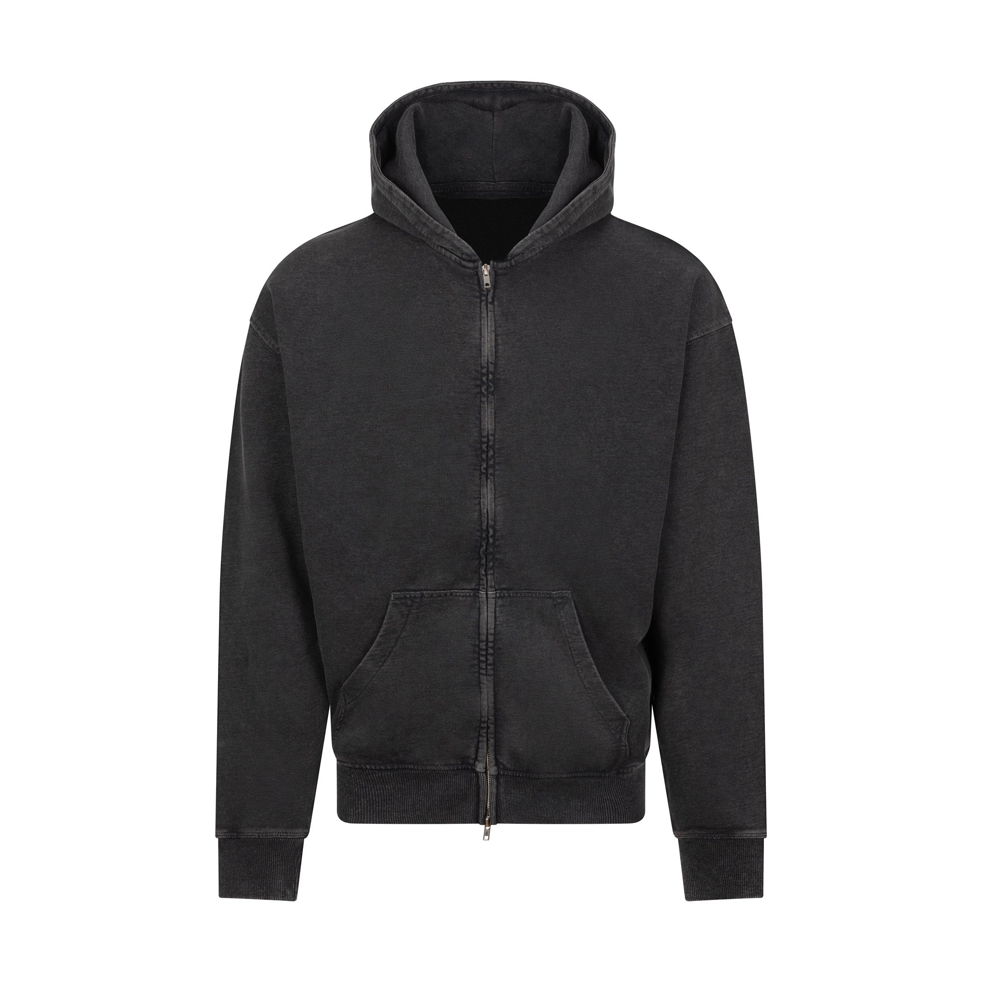 Sweat à Capuche Zippé Effet Délavé - Washed Black