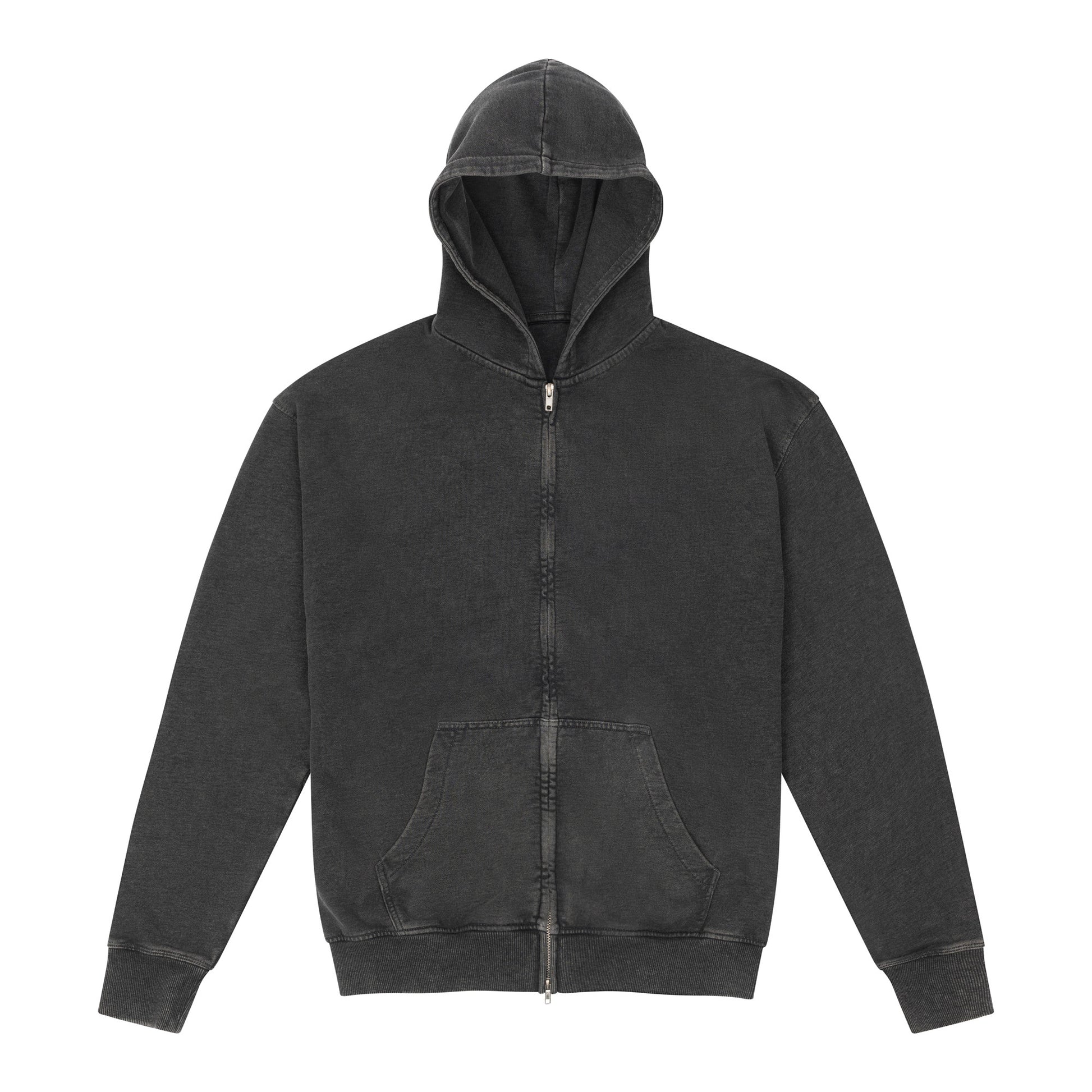 Sweat à Capuche Zippé Effet Délavé - Washed Black