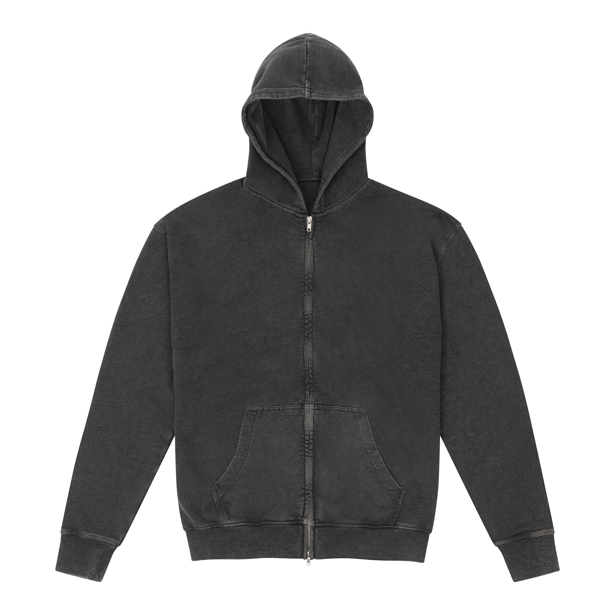 Sweat à Capuche Zippé Effet Délavé - Washed Black