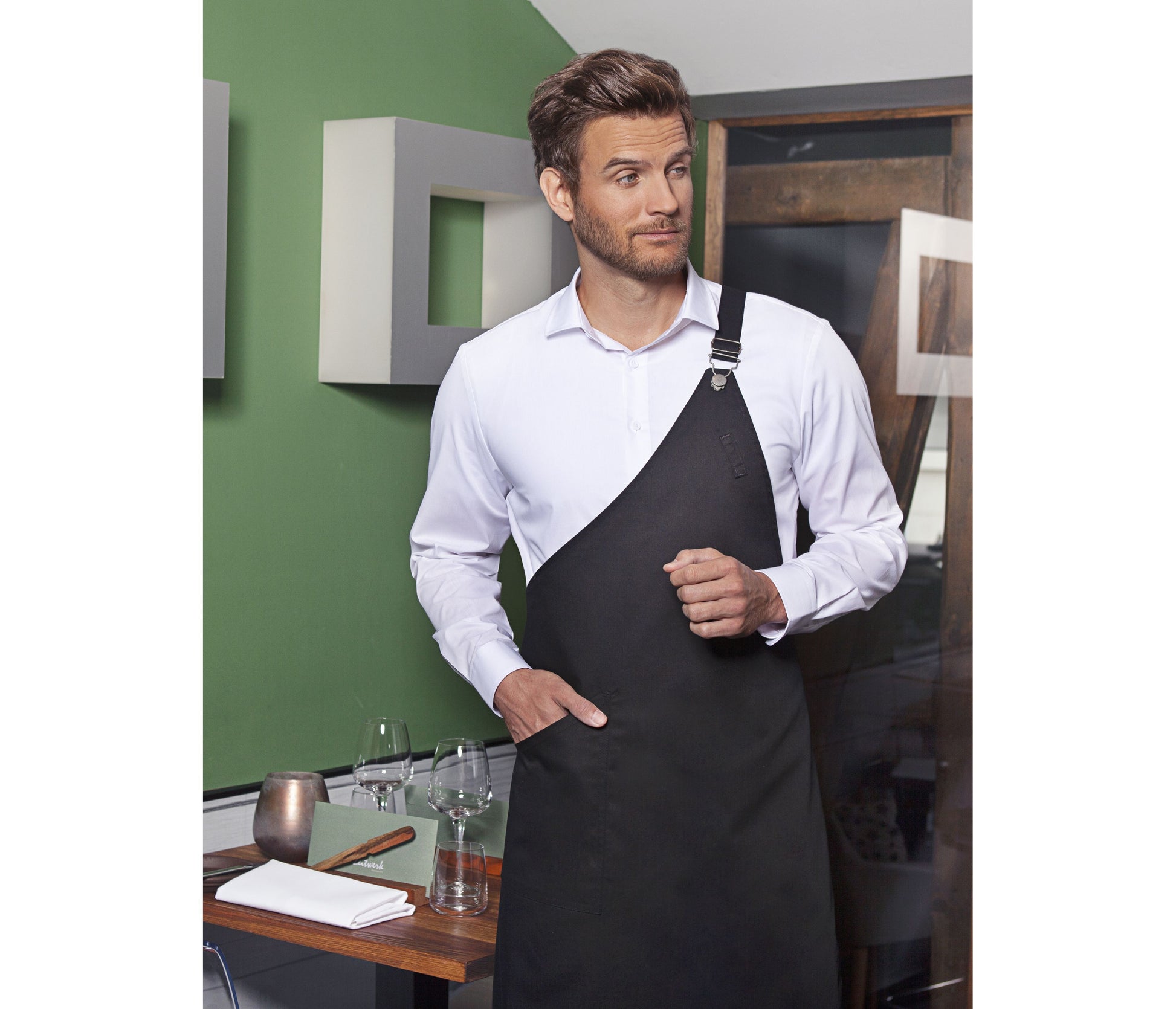 Tablier asymétrique en tissu sergé